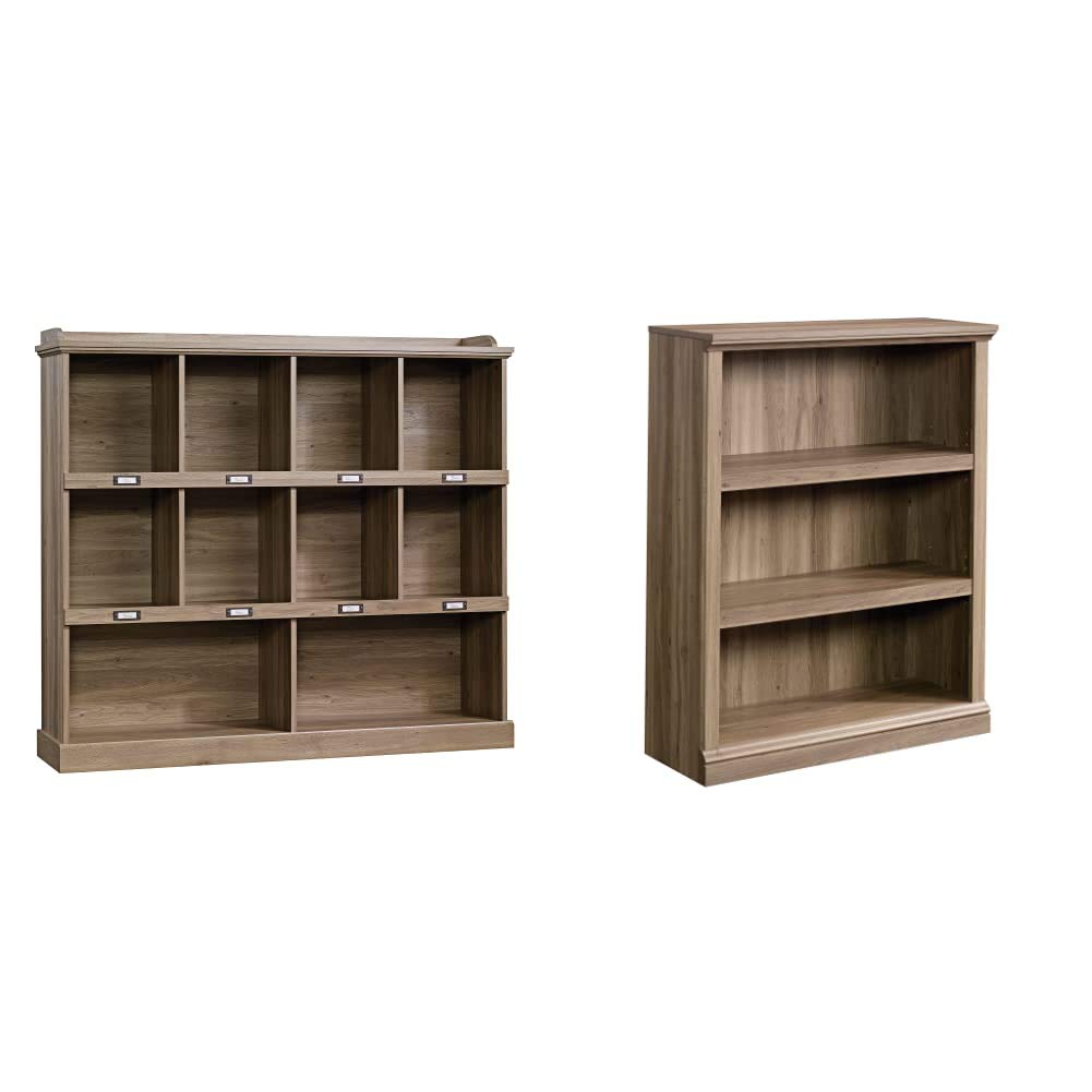 Sauder Barrister Lane 3-Shelf Cubby Bookcase - Storage & Display Bookshelf in Salt Oak Finish | Perfect for Home Office, Living Room & Library Organization