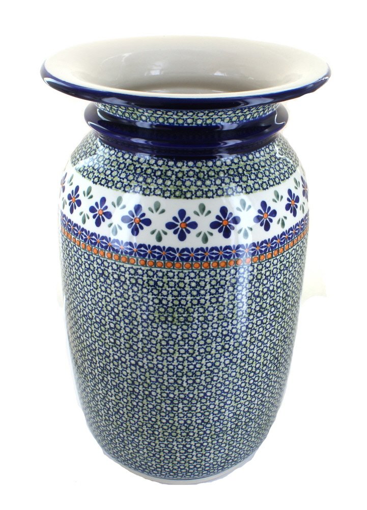 Handmade Blue Rose Polish Pottery Mosaic Flower Tall Floor Vase - Elegant Home Decor for Living Room, Wedding Centerpiece, Luxury Gift Idea
