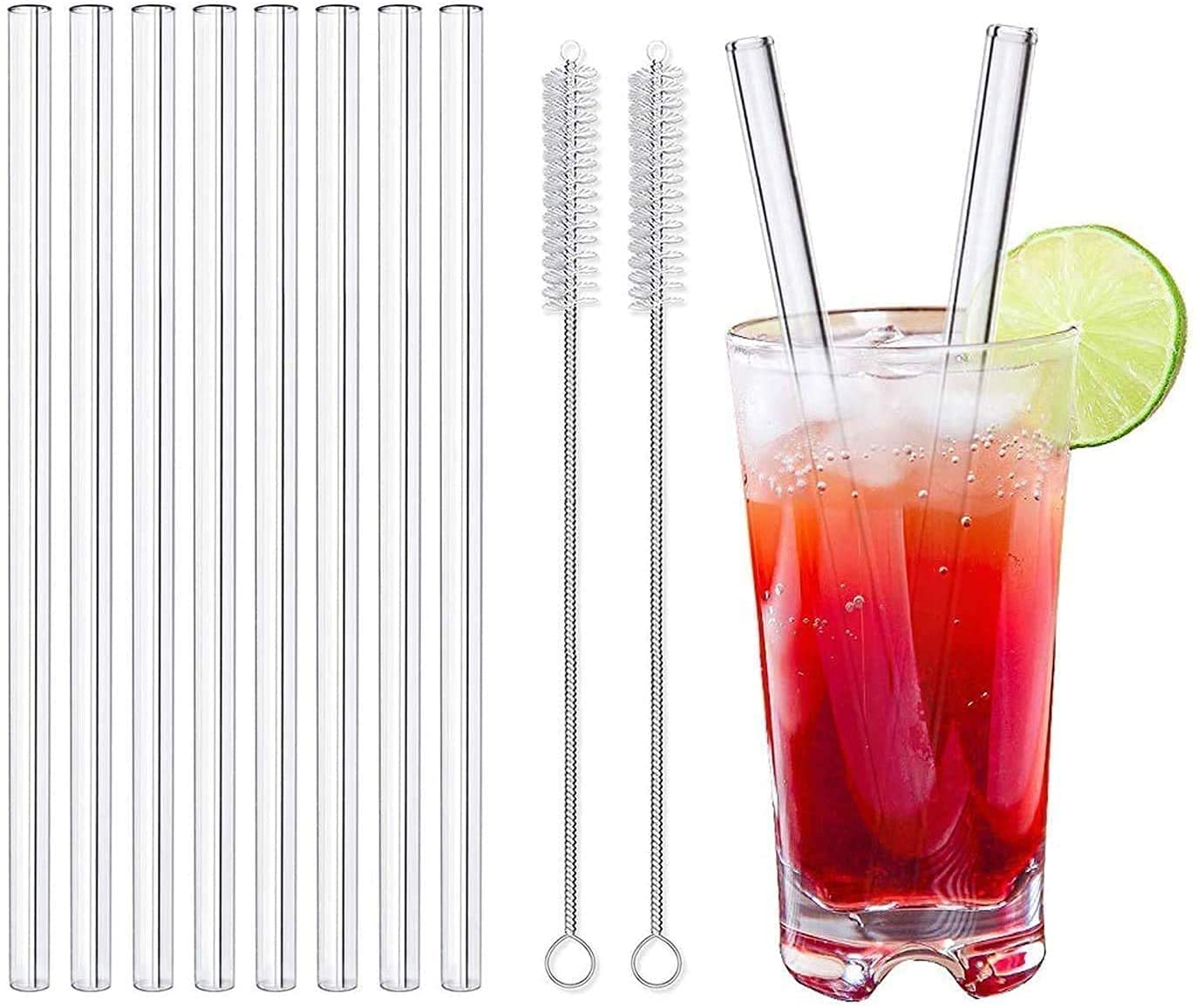 8-Pack Clear Glass Straws 8.5