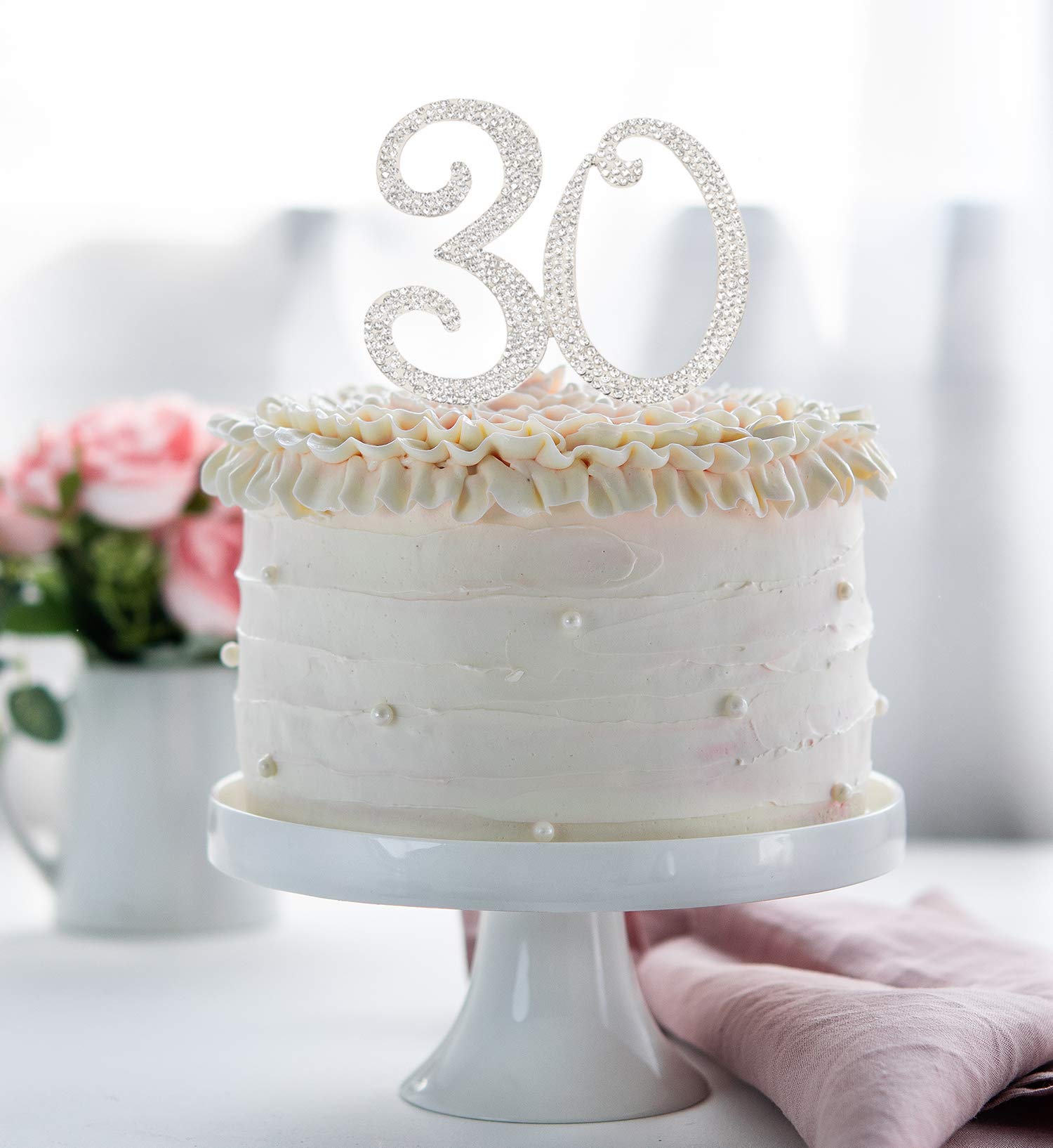 Sparkling Crystal Rhinestone 30th Birthday Cake Topper - Elegant Silver Keepsake for 30th Anniversary Party Decorations | Perfect for Wedding, Anniversary, and Birthday Celebrations
