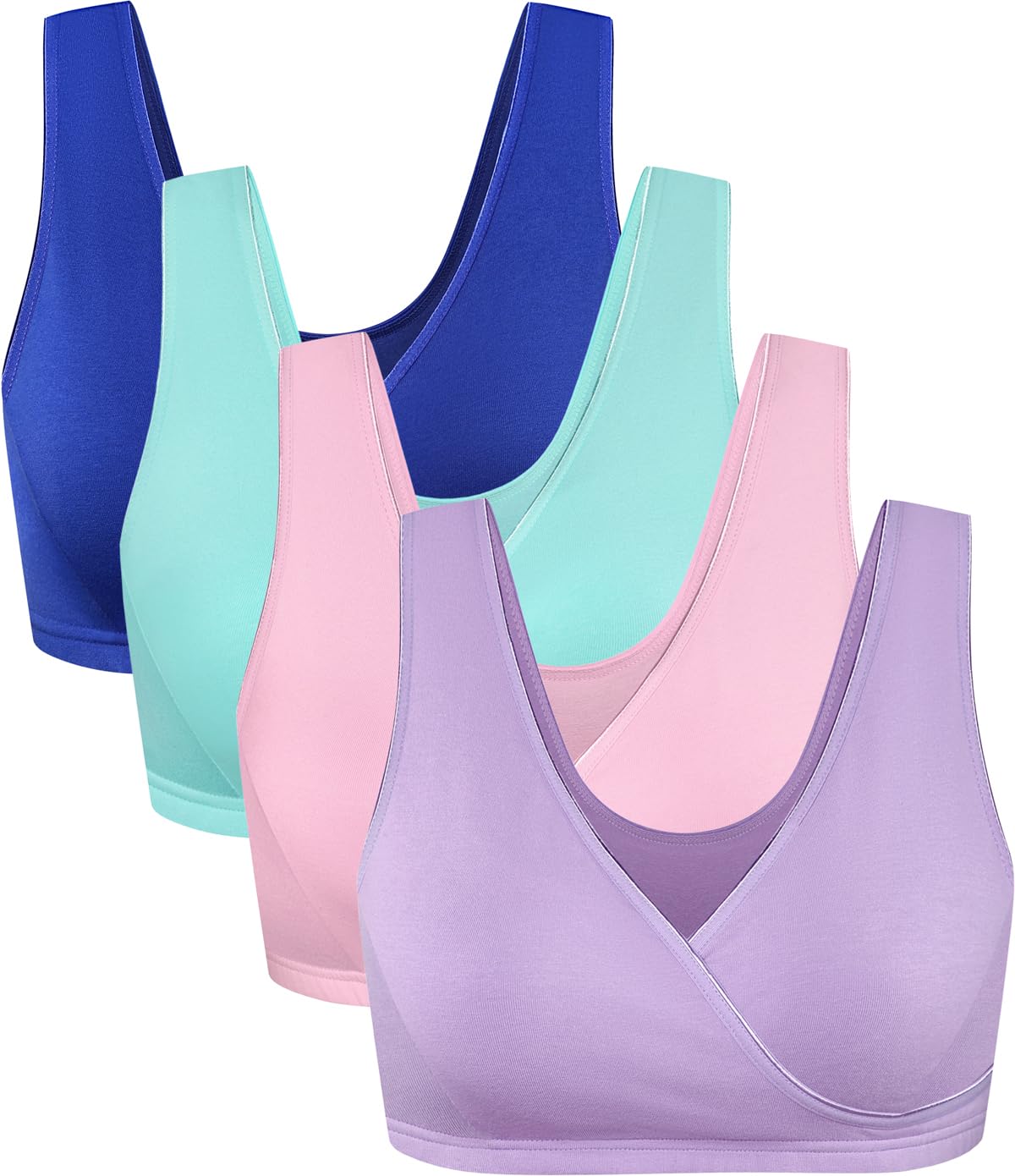 CAKYE 4 Pack Maternity Nursing Sleep Bras - Soft Cotton Breastfeeding Bralette for Comfortable Night Wear & Daytime Use - Perfect for Pregnancy, Postpartum & Nursing Mothers