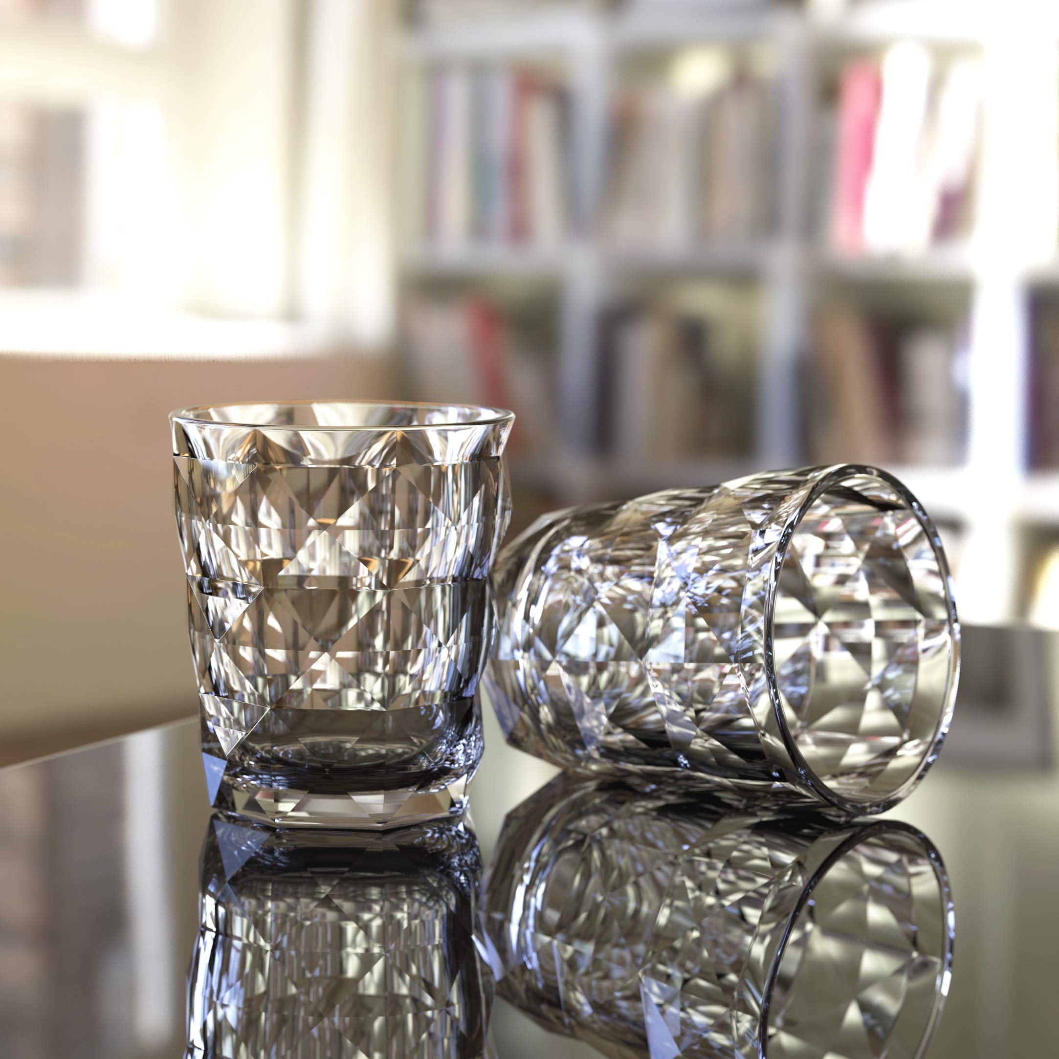 QG 13 fl oz Diamond Cut Pattern Clear Smoke Grey Acrylic Plastic Tumbler Set of 8 - Perfect for Parties, Picnics & Home Decor