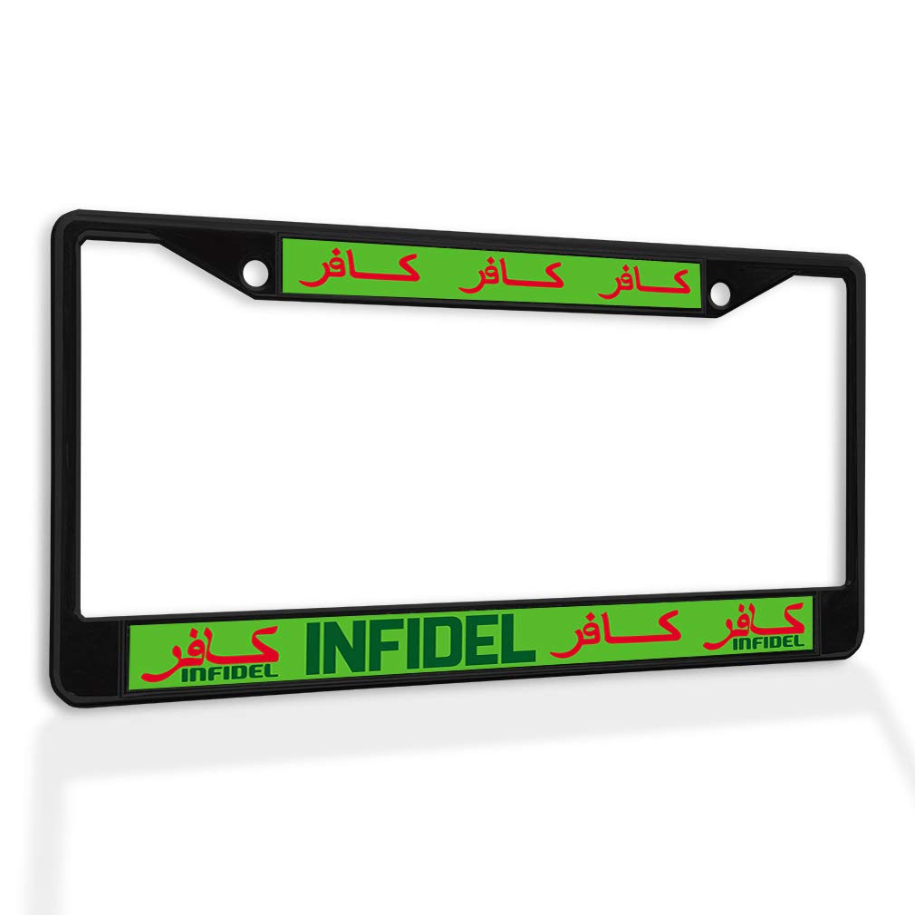 Infidel Metal Insert License Plate Frame - Weatherproof & Durable Black Car Accessory with 2 Hole Solid Design | Perfect for Trucks, SUVs & Custom Vehicles