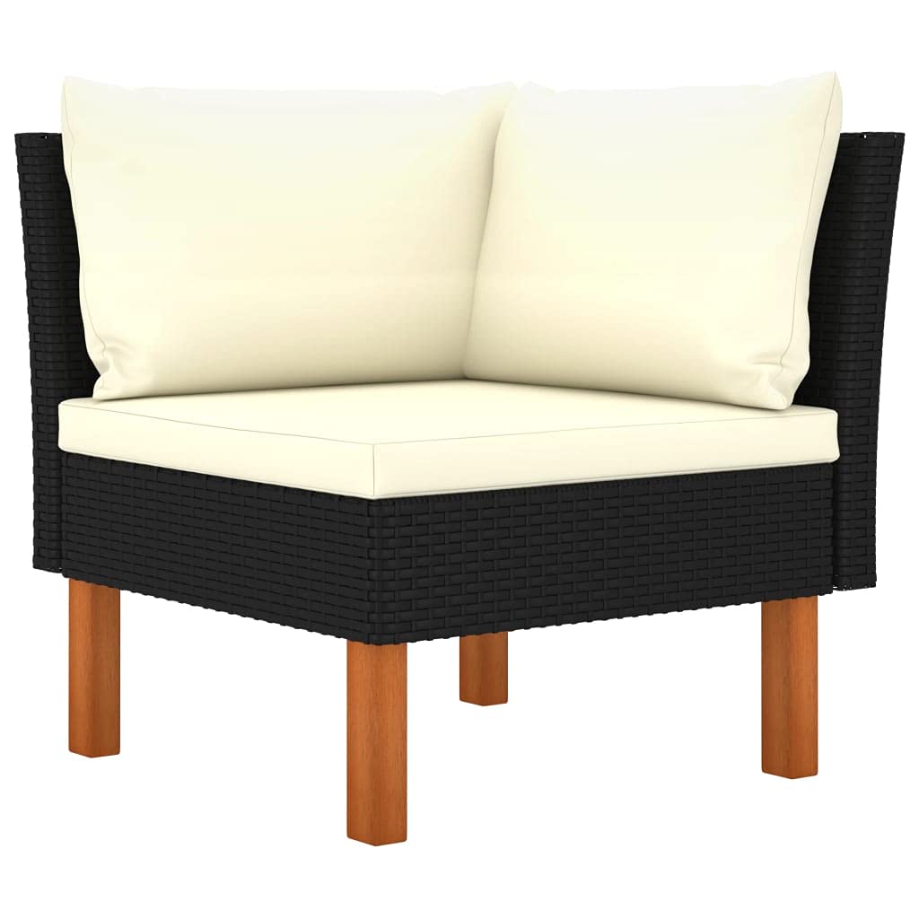 6-Piece Black PE Rattan Patio Furniture Set with Cushions - Outdoor Garden Lounge Sectional Sofa Conversation Set with Footrest - Perfect for Porch, Lawn, Backyard & Poolside Relaxation