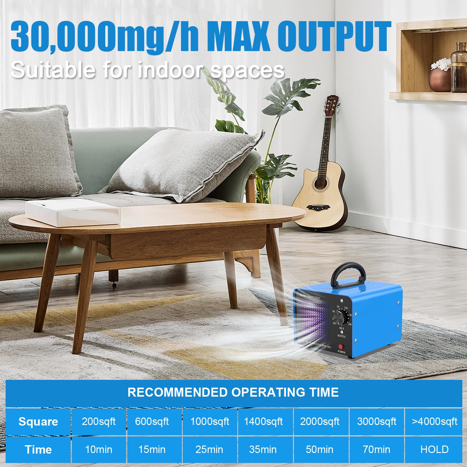 ECNLAN 30000mg/h Ozone Generator Air Purifier - Eliminate Odors, Smoke, Mold & Bacteria for Home, Car, Office & Pet Areas | Portable Ozone Machine for Deep Cleaning & Air Freshening