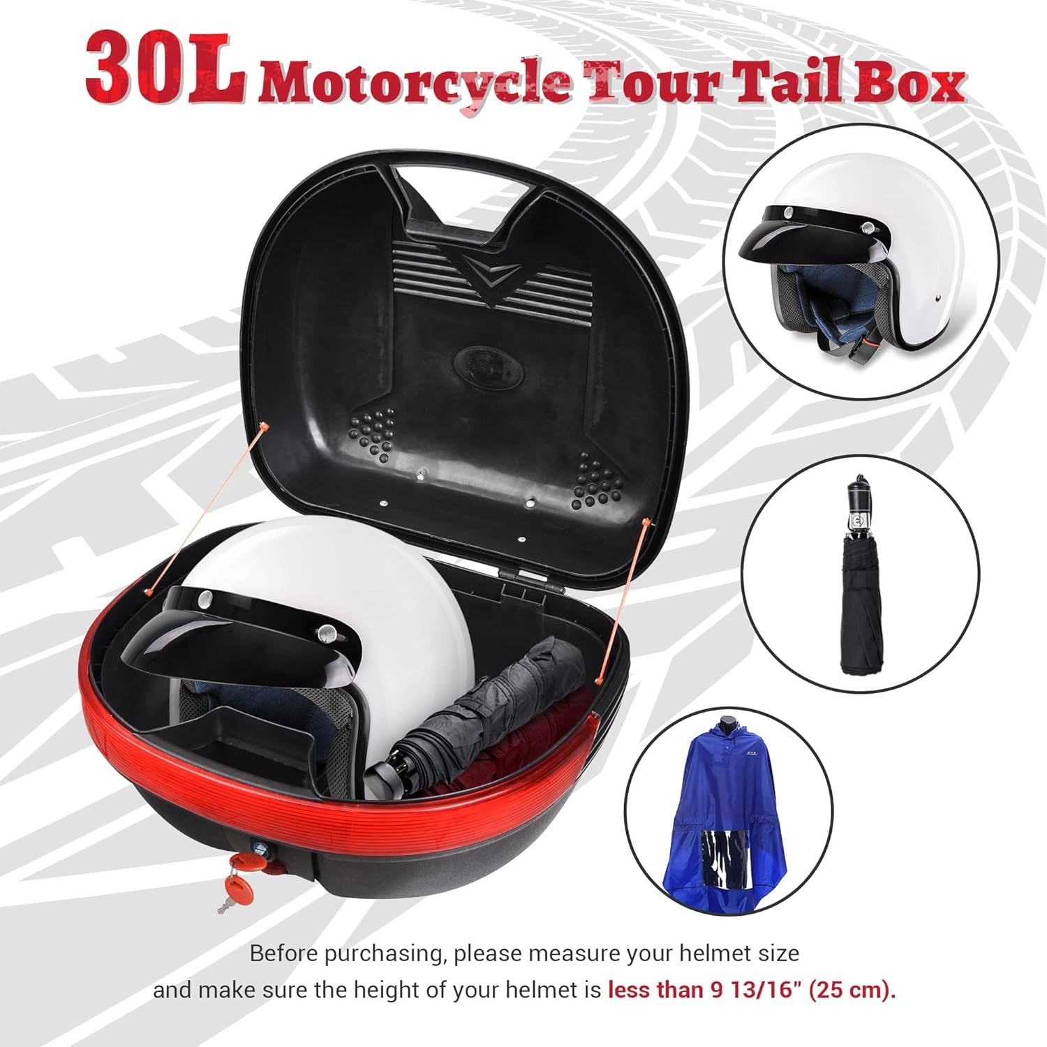 30L Lockable Motorcycle Top Case - Black Storage for Helmet & Luggage | Touring & Commuting