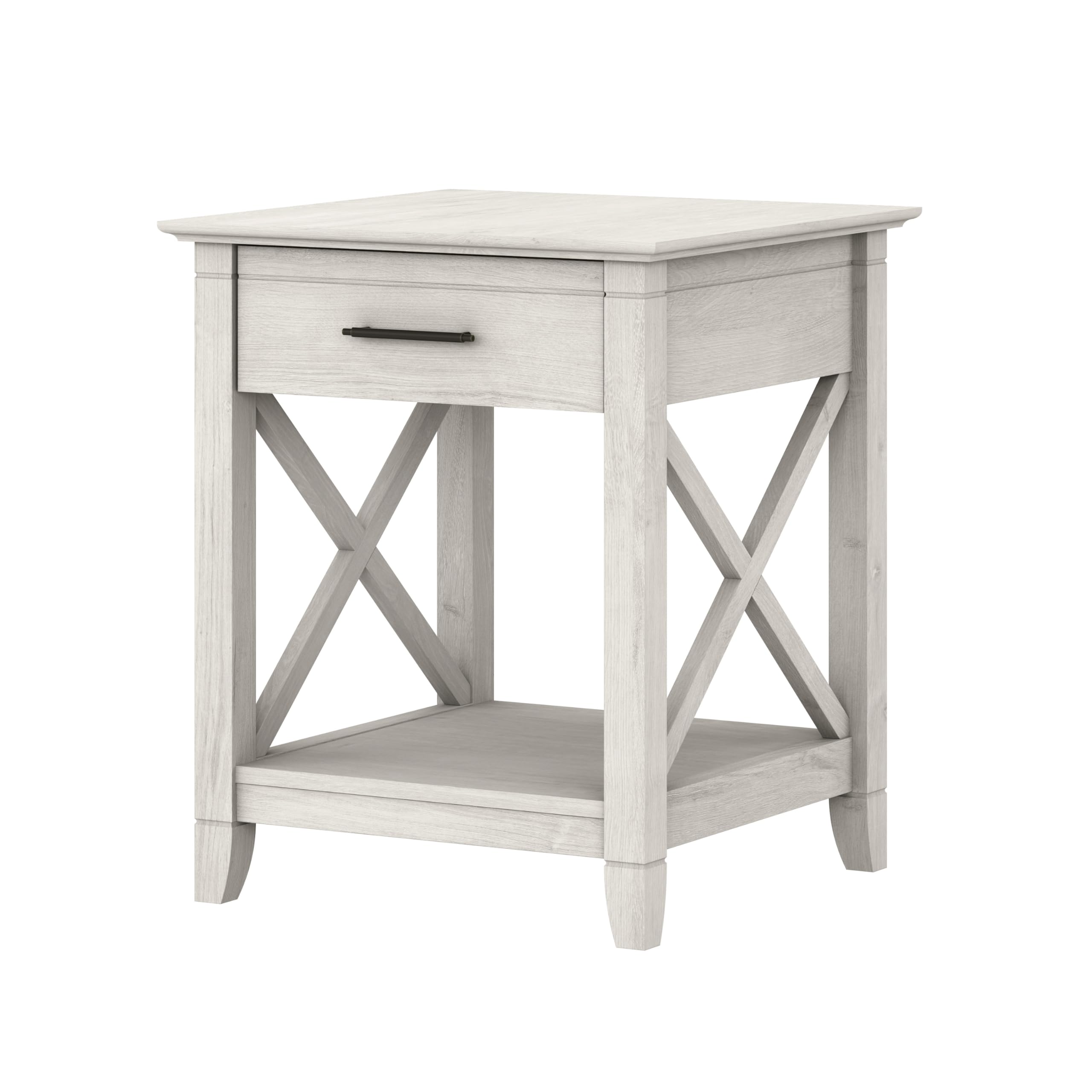 Bush Furniture Key West Nightstand with Drawer - Solid White Oak Wood Bedside Table for Bedroom, Living Room & Guest Room - Modern Night Stand with Storage Shelf