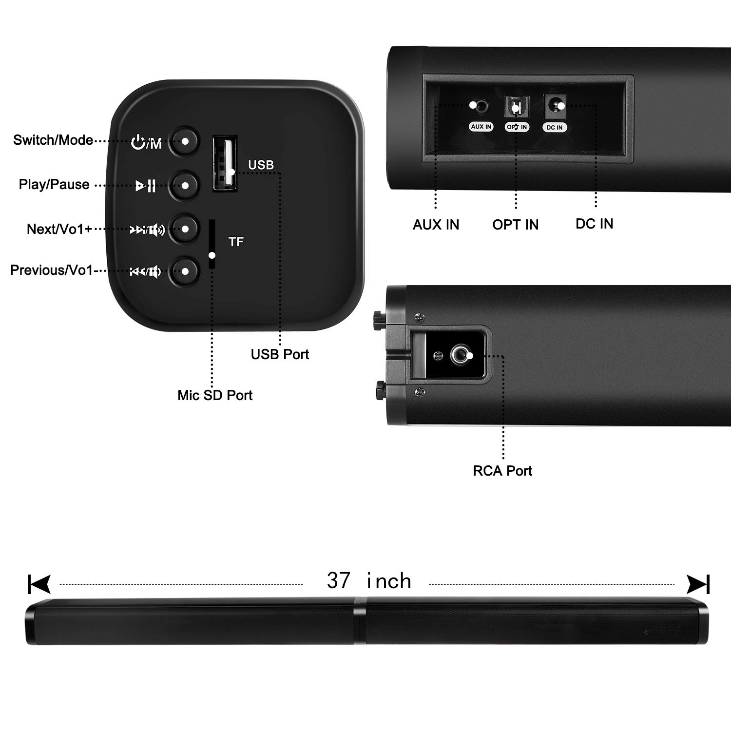 Premium Bluetooth Soundbar for TV with Surround Sound - 4 Driver Home Theater Speaker System, Wireless TV/PC/Phone/Tablet Connectivity, Remote Control & Wall Mountable - Perfect for Movie Nights & Gaming Setup