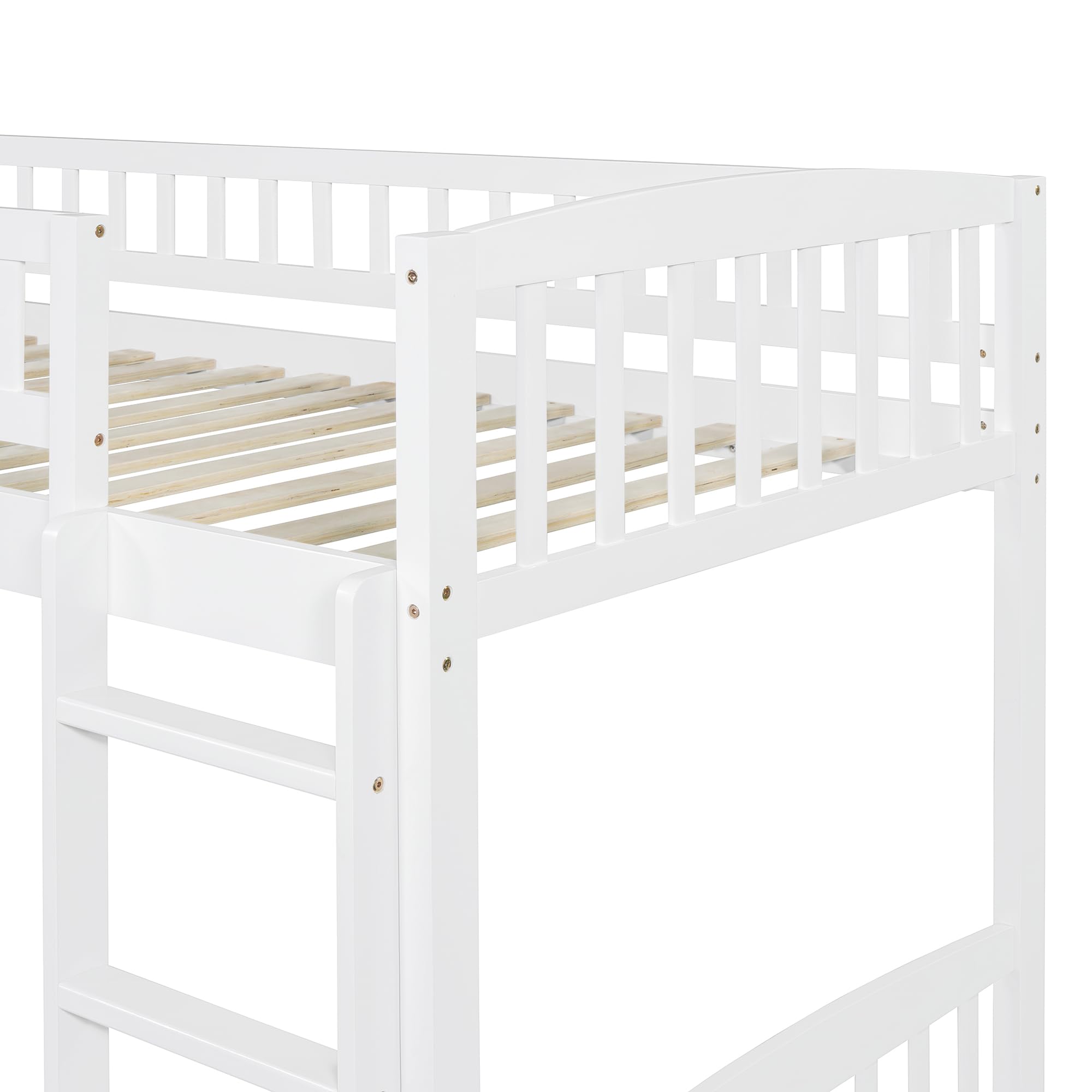 Twin Size Low Loft Bed with Slide and Ladder - Sturdy Wooden Loft Bed Frame for Kids, Girls & Boys - White - Perfect for Small Bedrooms, Playrooms & Dorm Rooms