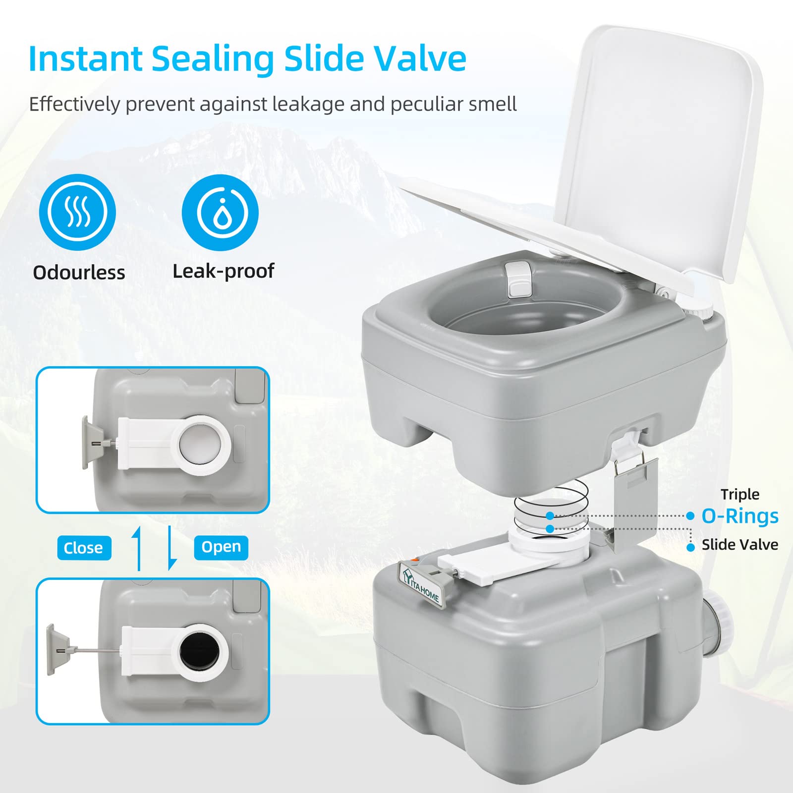 YITAHOME 5.28 Gallon Portable Toilet - Leak-Proof Camping Toilet with Carry Bag, Hand Sprayer & Level Indicator - Ideal for RV Travel, Boat Trips, Outdoor Camping & Emergency Use