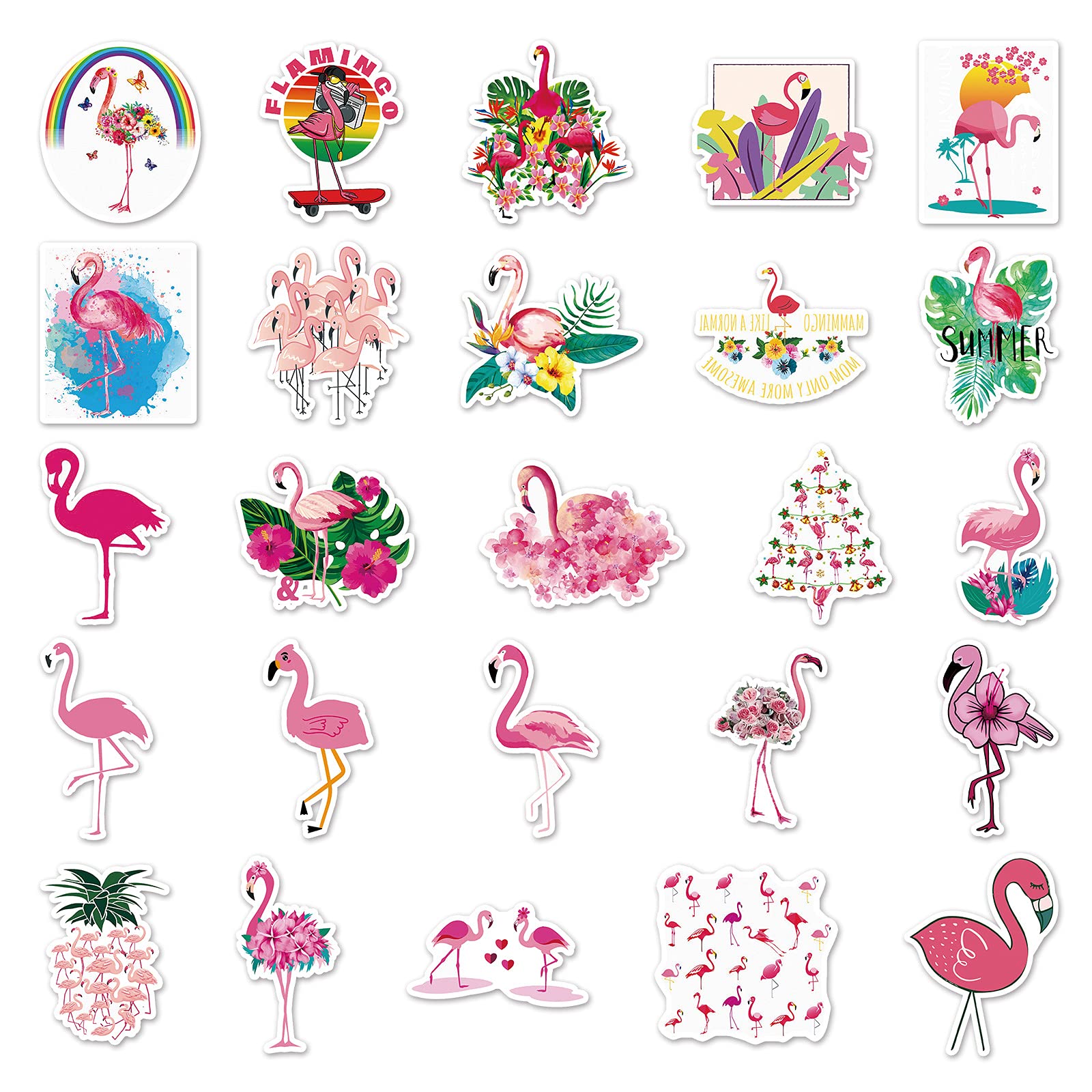 100Pcs Waterproof Flamingo Stickers - Tropical Bird Decals for Water Bottles, Laptops, Notebooks & DIY Crafts - Fun Kids Sticker Pack for School, Scrapbooking & Party Decorations