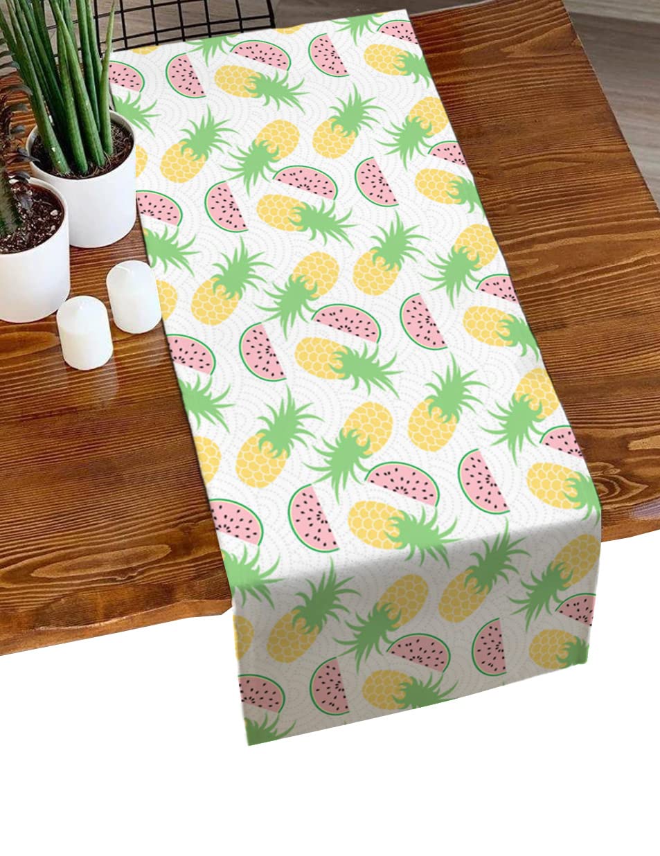 36 Inch Small Table Runners - Summer Pineapple & Watermelon Fruit Themed Dresser Scarves for Coffee Tables, Kitchen Decor, Dinner Parties & Home Decoration | Perfect for Outdoor Picnics, Bridal Showers & Seasonal Celebrations