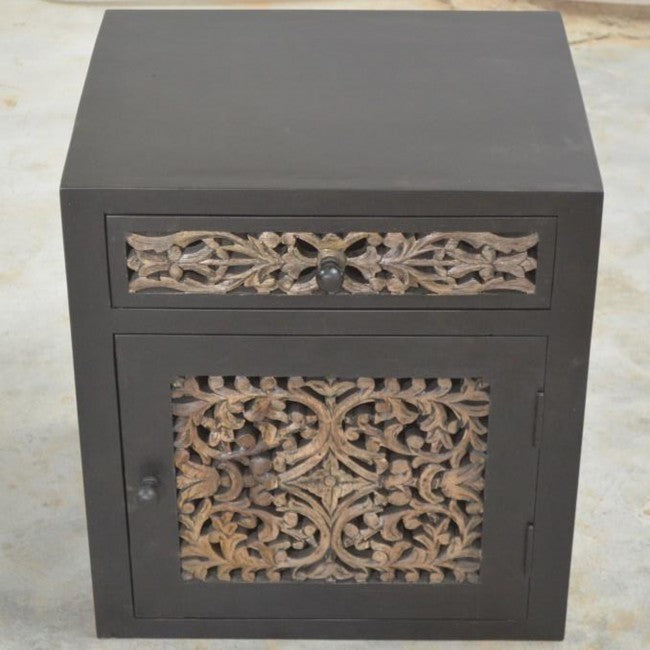 Exquisite Dynasty Carved Jali Panel Side Table - Handcrafted Wooden End Table with Intricate Design - Perfect for Living Room, Bedroom, or Patio Decor