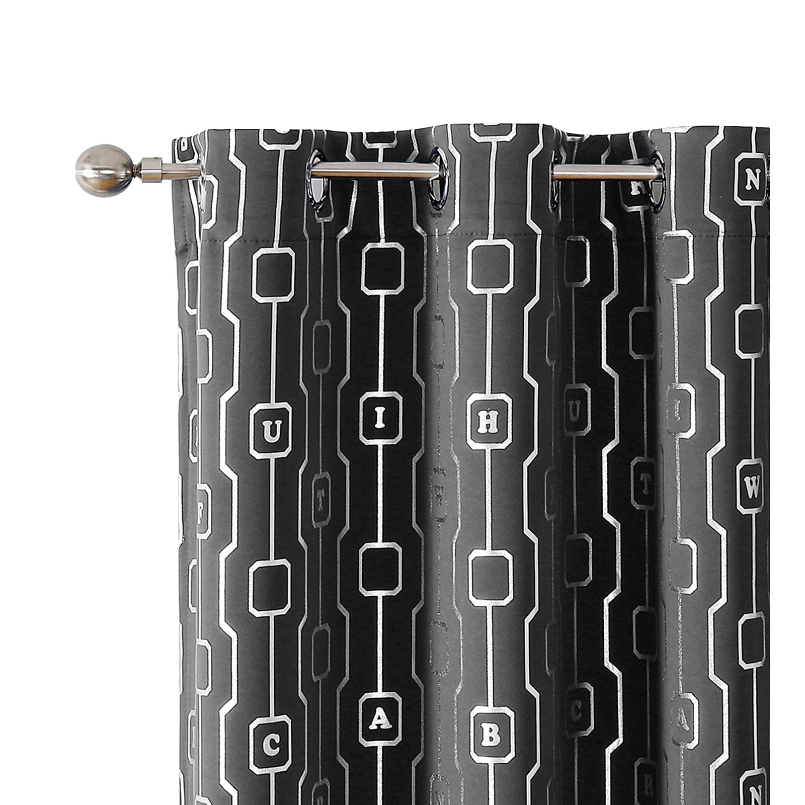 BUHUA 54 Inch Blackout Curtains - Thermal Insulated Room Darkening Drapes for Bedroom & Living Room, Elegant Letter Silver Design (38W×54L, Light Grey) - Perfect for Night Shift Workers & Light Sleepers