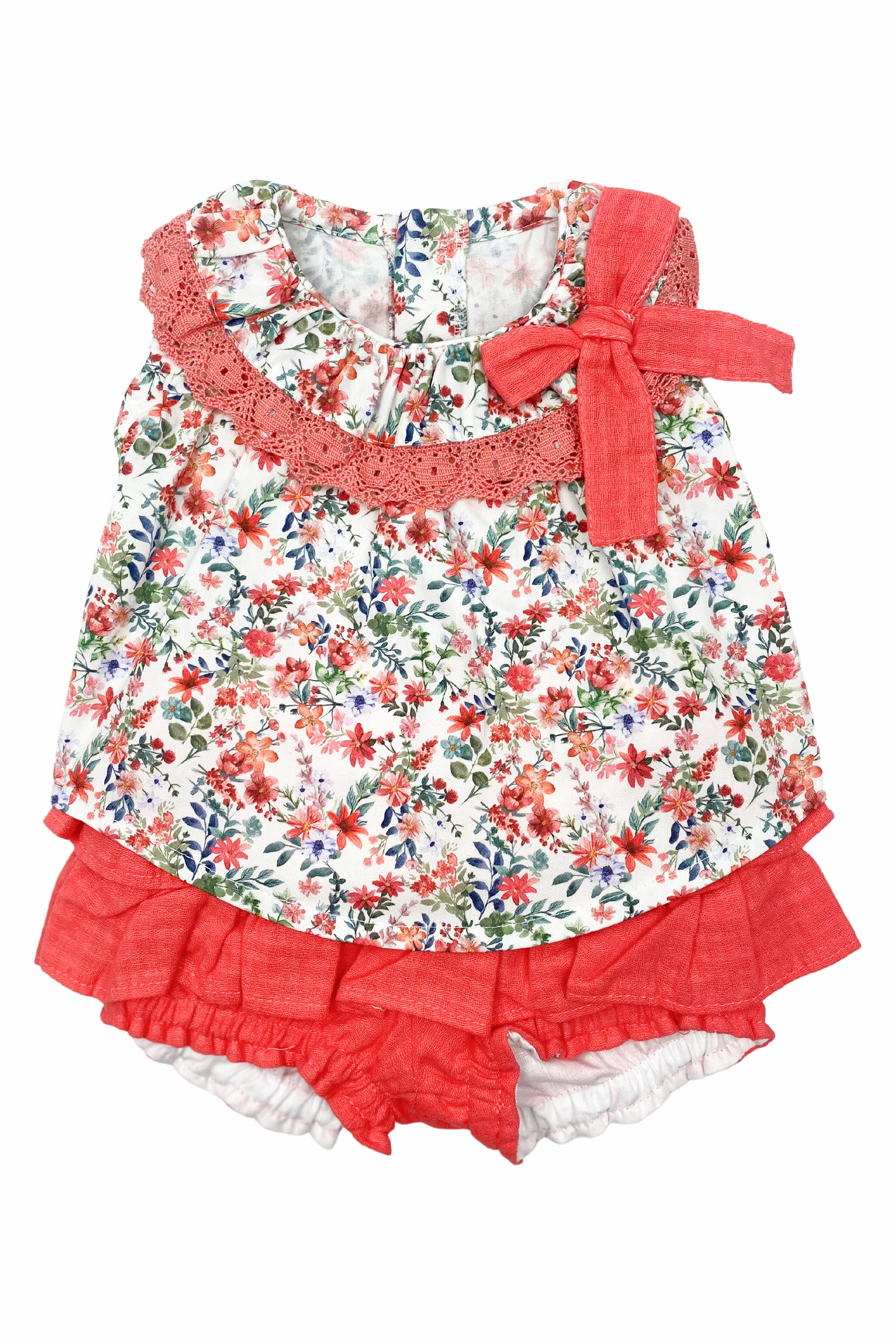 Kira Coral Floral Blouse & Ruffle Shorts Set - Women's Summer Fashion Outfit for Beach Vacation, Date Night, and Casual Wear