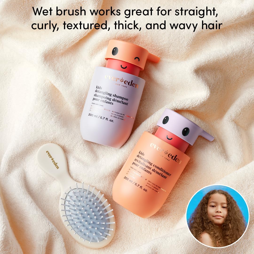 Evereden Kids Cloud Body Wash & Hair Care Set (6.7 fl oz, Juicy Citrus) - Sulfate-Free Shampoo, Conditioner, Detangling Spray & Brush with Protein Peptides & Argan Oil - Paraben-Free for Children Ages 3+ | Gentle Bath Time & Daily Hair Care Routine