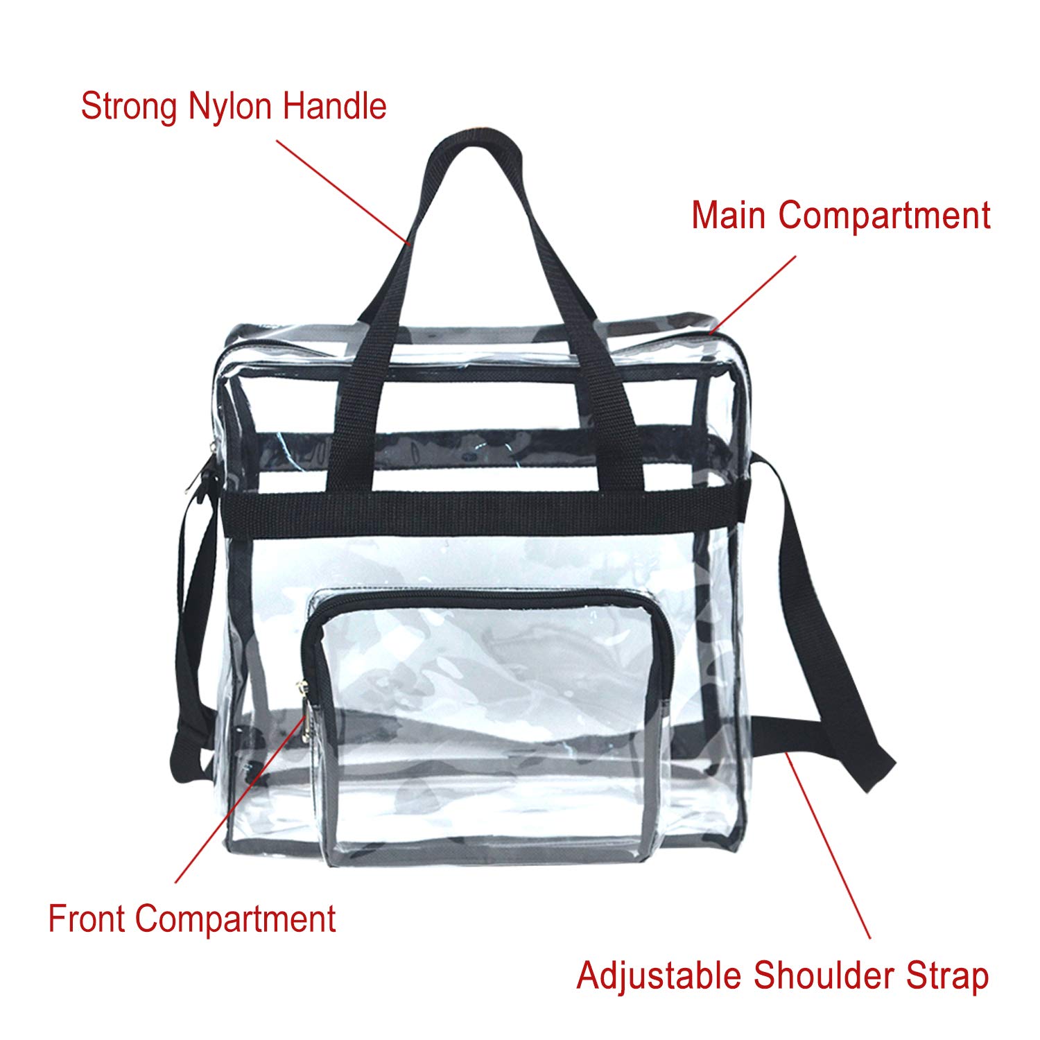 SARVERTIC Clear Tote Bag - Large Transparent Waterproof Travel Toiletry Crossbody Bag with Adjustable Shoulder Strap & Secure Zipper Closure | Perfect for Stadium Events, Work Commute, Sports Games, Concerts, Beach Trips & Airport Security | Trendy PVC Cosmetic Organizer for Women & Men