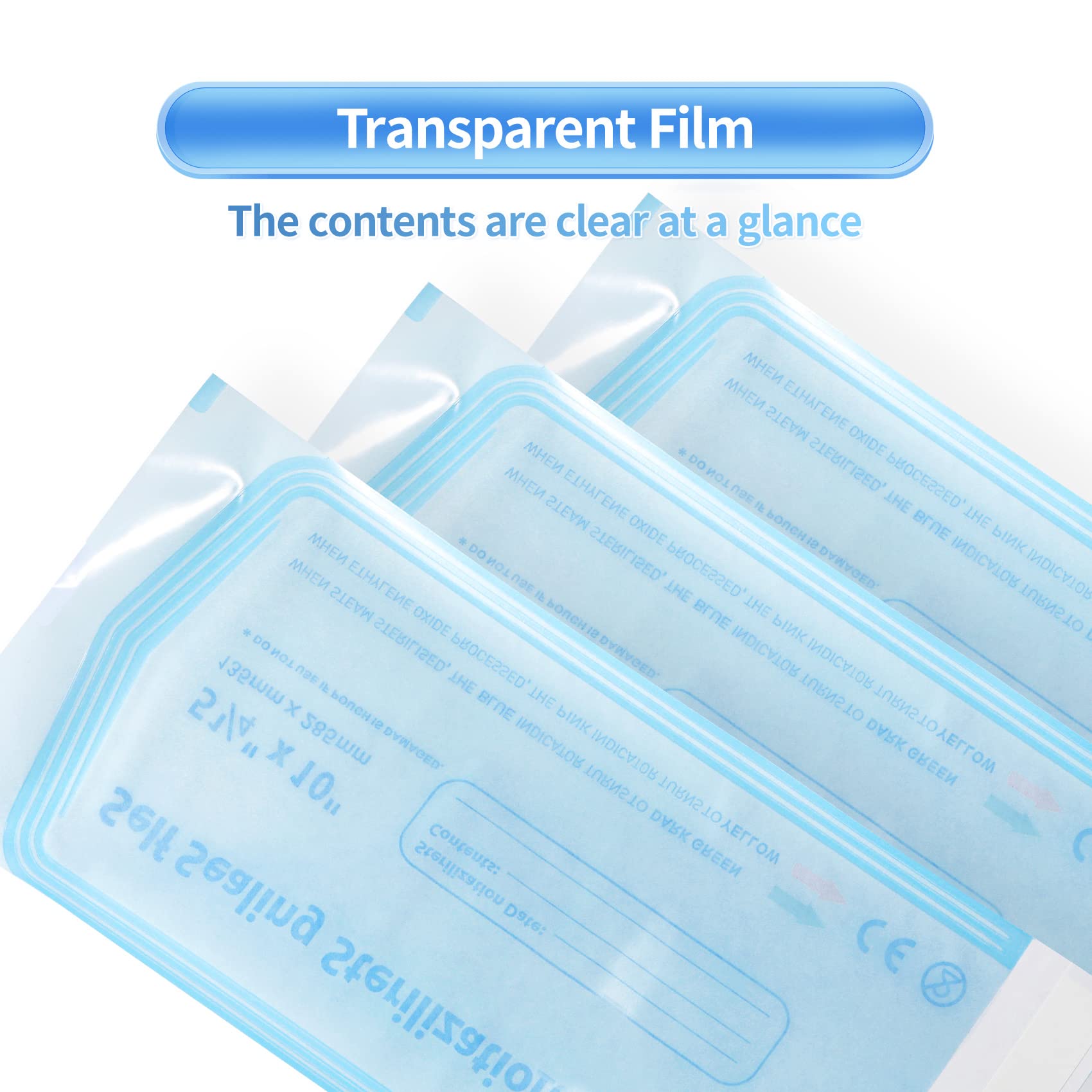 200 PCS Sterilization Pouches 5.3 x 11 Inch - Self-Sealing Sterilizer Bags for Dental Tools, Beauty Equipment | Autoclave Safe, Dentist Office, Salon & Tattoo Studio Use