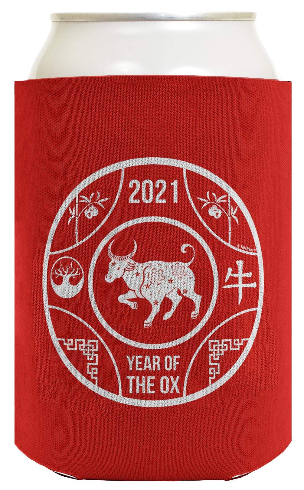 2021 Year of the Ox Lunar New Year Drink Can Coolers - 48-Pack Red Chinese Zodiac Beverage Sleeves for Party, Home Decor & Festive Celebrations