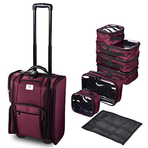 BYOOTIQUE Beet Red Rolling Makeup Train Case - Soft Sided Cosmetic Storage Organizer with Removable Side Pocket Bag - Perfect for Travel, Salon Professionals & Makeup Artists On-The-Go