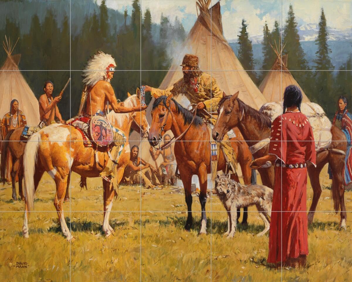 Hand-Painted Ceramic Backsplash Tile Mural - Native American Indian Art by David Mann | Perfect for Kitchen & Bathroom Decor | The Bead Trader Collection