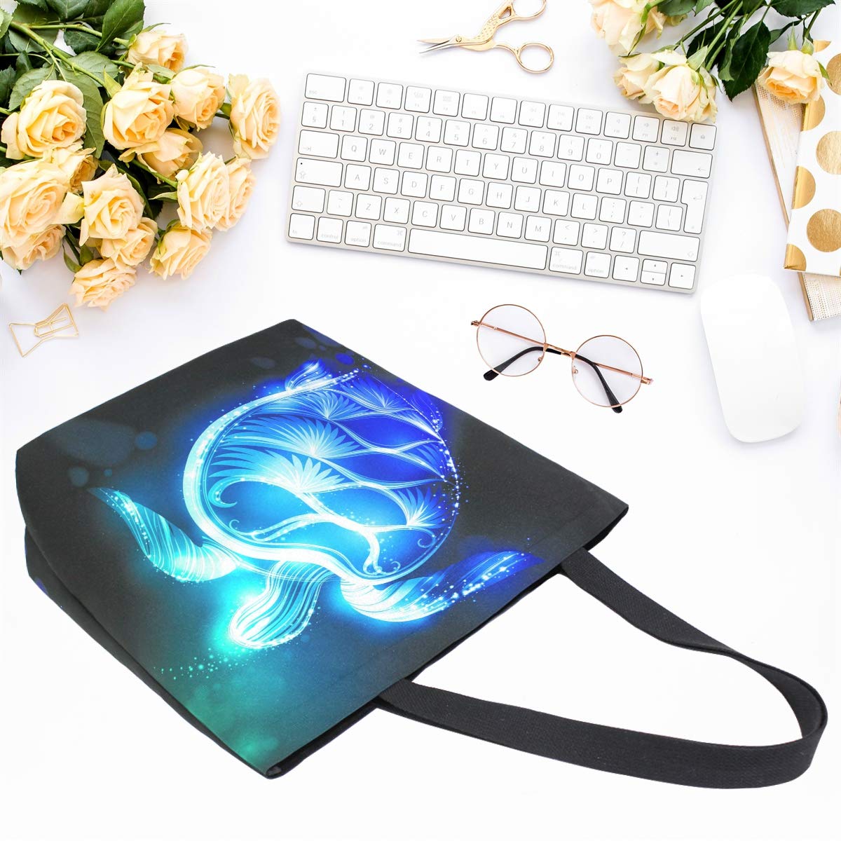 Large Women's Casual Shoulder Handbag - Naanle Ocean Turtle Canvas Tote | Reusable Multipurpose Heavy Duty Shopping Grocery Cotton Bag for Outdoors, Beach, Travel & Daily Use
