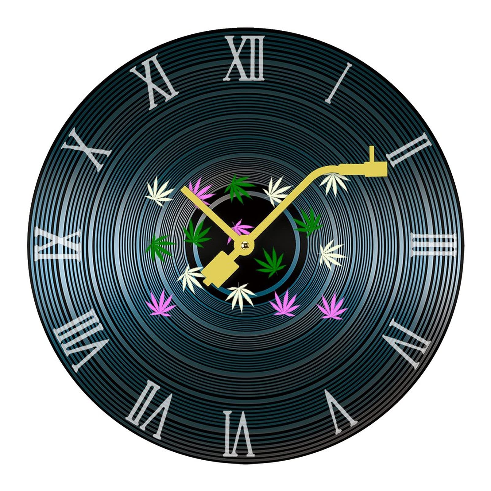 Retro Weed Leaf Wooden Wall Clock - 60x60cm Marijuana Themed Home Decor for Living Room, Bedroom & Man Cave - Perfect for Stoner Gifts & Hippie Style Interior Design