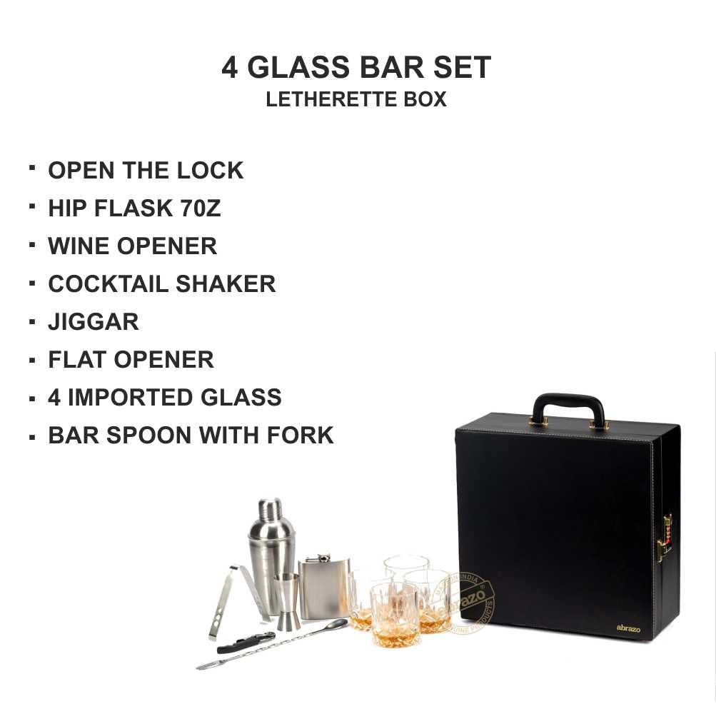 Personalized Faux Leather Bar Set with Custom Name - Portable 4-Piece Bar Tool Kit & Glasses (35.5x34.5x14.5cm) - Perfect for Home Parties, Weddings & Housewarming Gifts