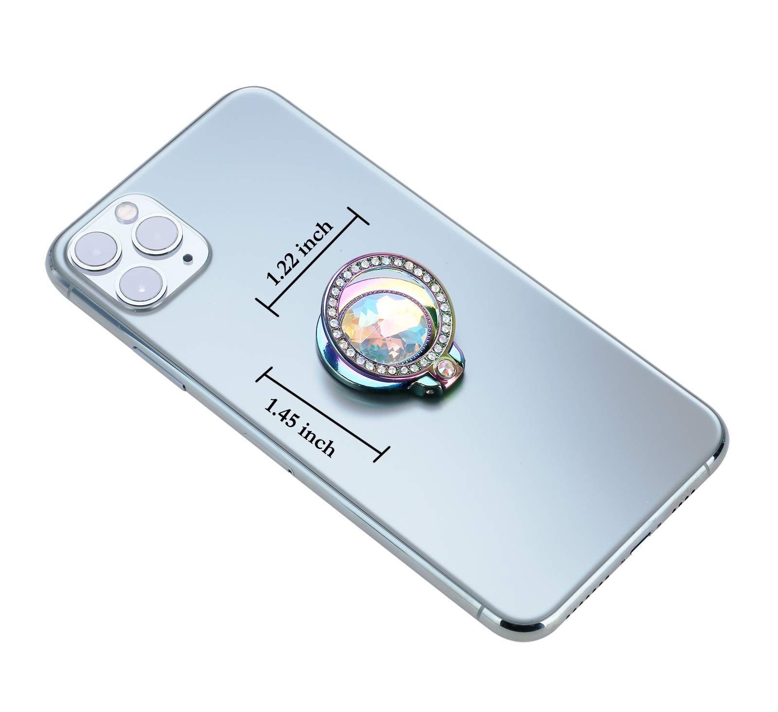 Iridescent Glitter Phone Ring Holder with Rainbow Sparkle & Teal Rhinestones - Bling Bling Artificial Diamond Stand for Cell Phones | Perfect for Selfies, Videos & Secure Grip (Stylish Phone Accessory for Women & Girls)