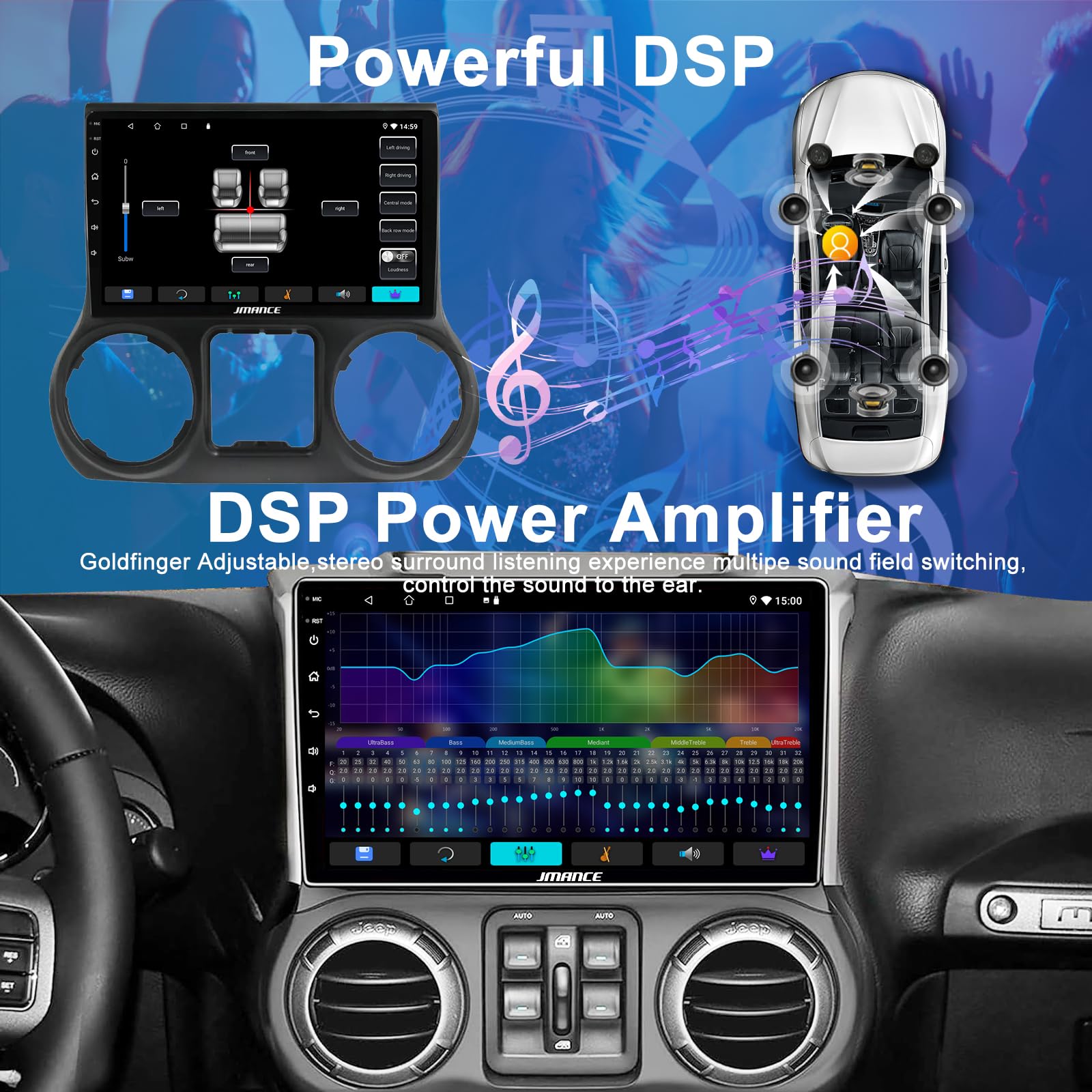 10.1 Inch Android Car Stereo for 2011-2014 Jeep Wrangler - 2+64GB, Touch Screen GPS Navigation with Built-in DSP, Bluetooth, WiFi, Wireless CarPlay & Android Auto, Steering Wheel Control - Perfect for Off-Road Adventures & Daily Commutes