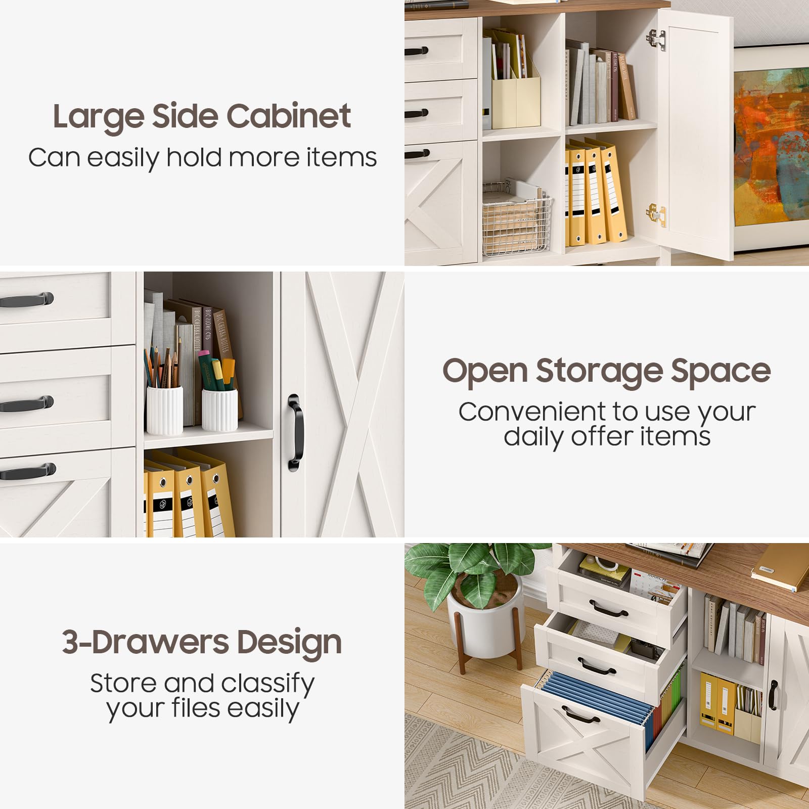 3-Drawer Lateral File Cabinet with Door & Adjustable Shelf - Farmhouse Style Home Office Storage for Letter/A4 Hanging Files - White Printer Stand & Storage Cabinet for Home, Office, or Study Room Organization