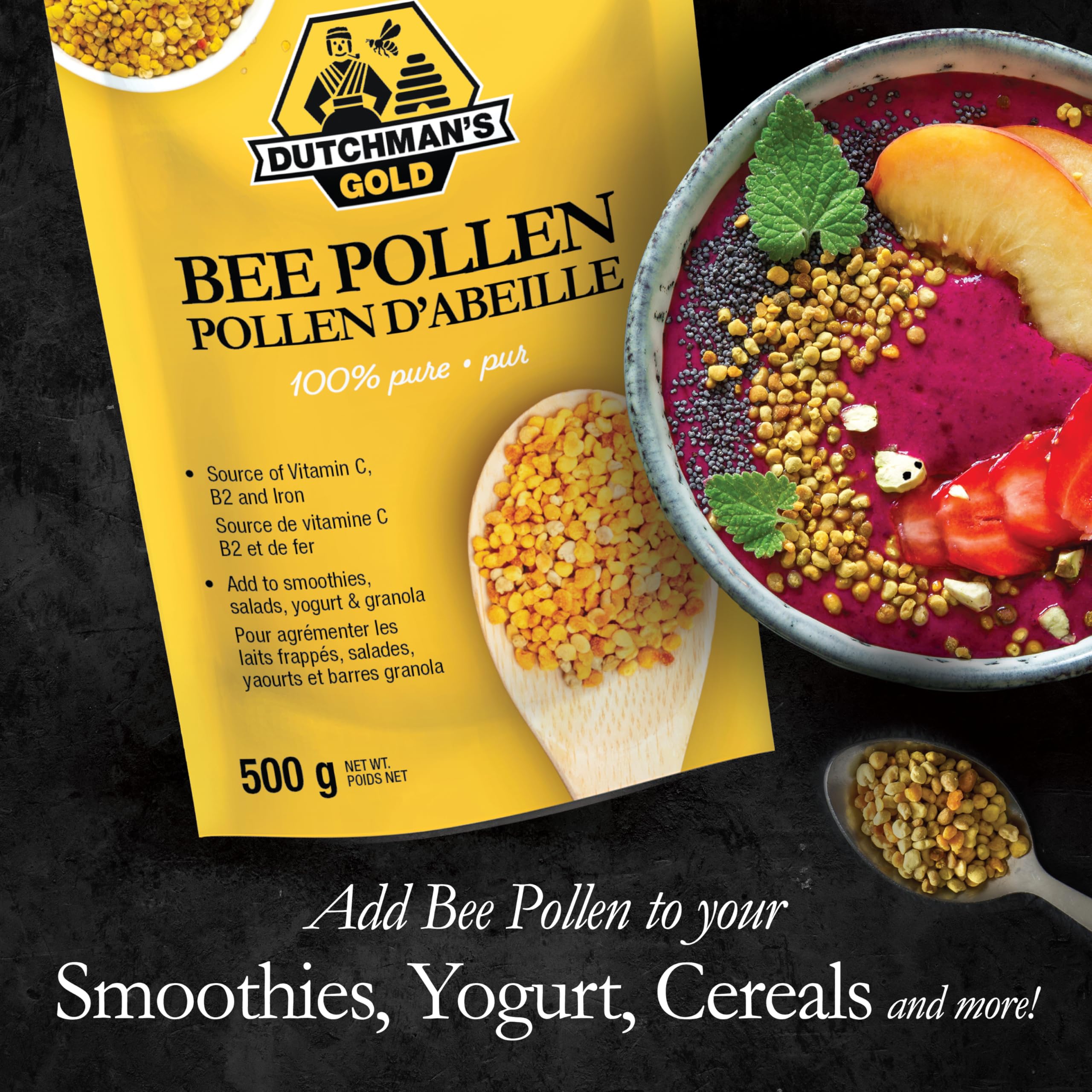 Dutchman's Gold Bee Pollen Granules (250g) - 100% Pure Dried Pollen Superfood - Rich in Vitamins, Minerals & Protein - Raw Unprocessed Natural Supplement - Boost Energy & Immunity - Perfect for Smoothies, Yogurt & Healthy Snacks