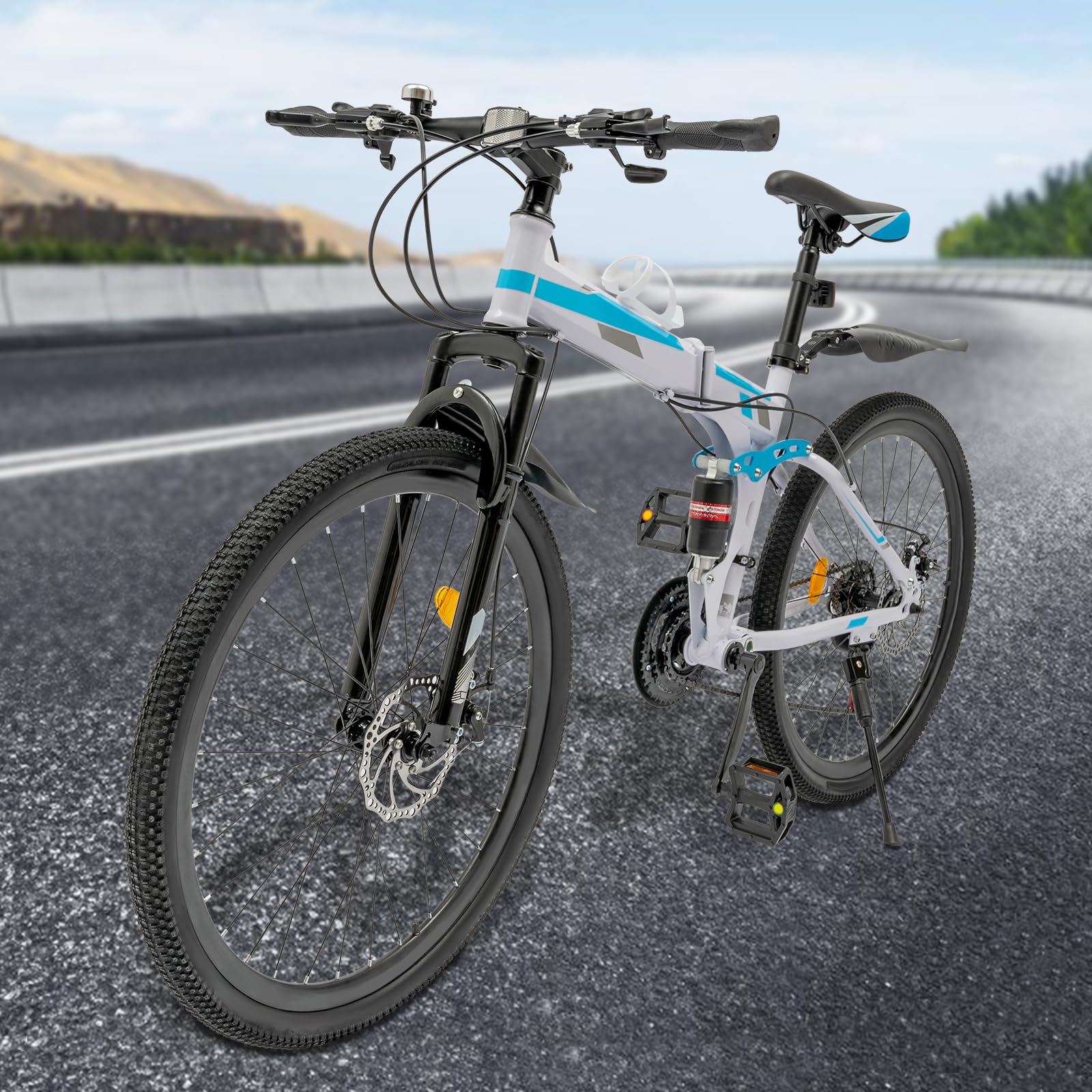 26 Inch Folding Mountain Bike - 21 Speed Foldable Commuter Bicycle with Dual Disc Brakes & Mudguards | Adjustable Height for Adults, Men & Women | Perfect for City Riding, Commuting & Outdoor Adventures