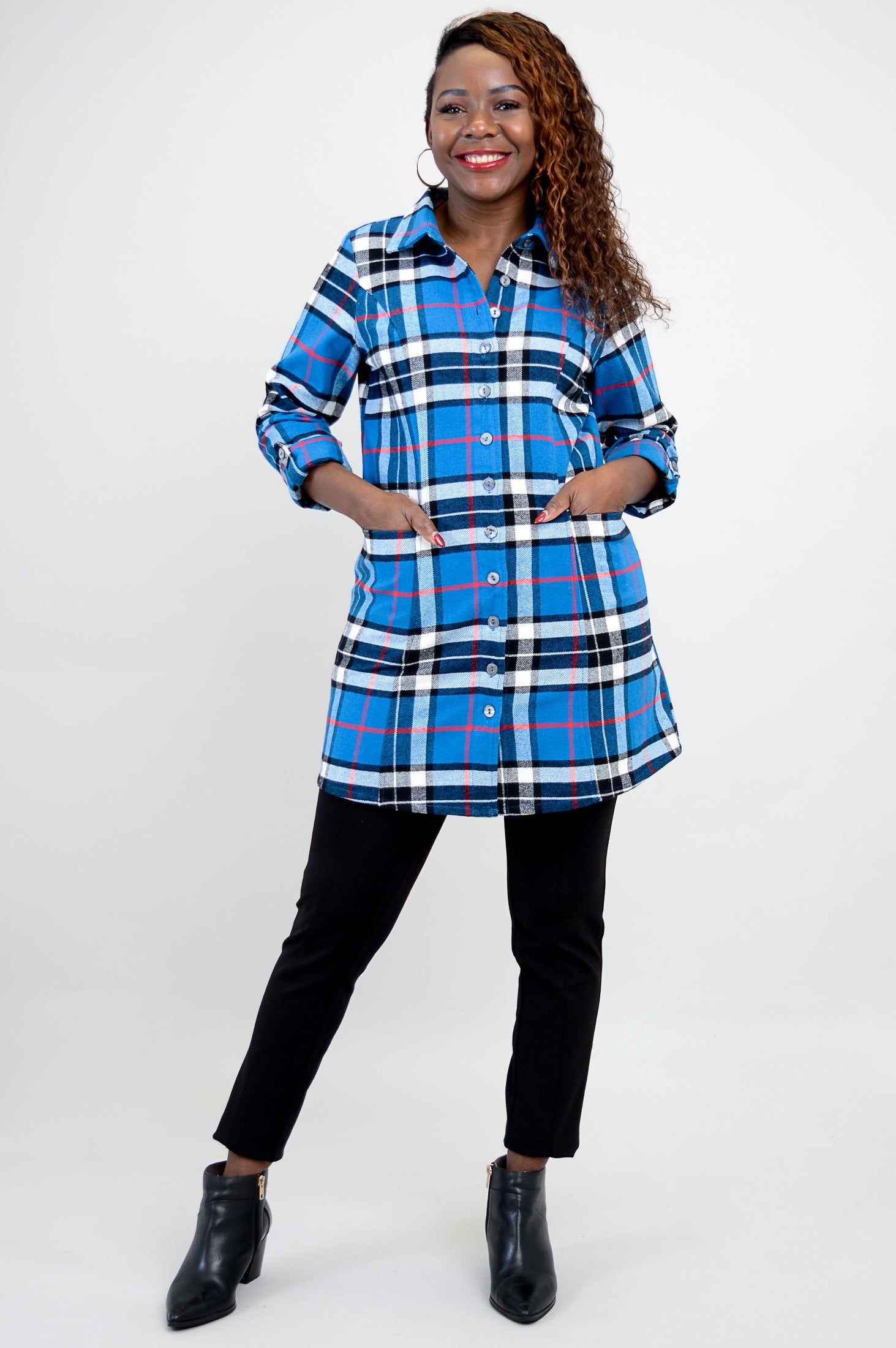 Larissa Tunic Top - French Plaid Cotton Flannel Shirt for Women - Casual Fall & Winter Wear, Perfect for Office, Date Night and Weekend Outings