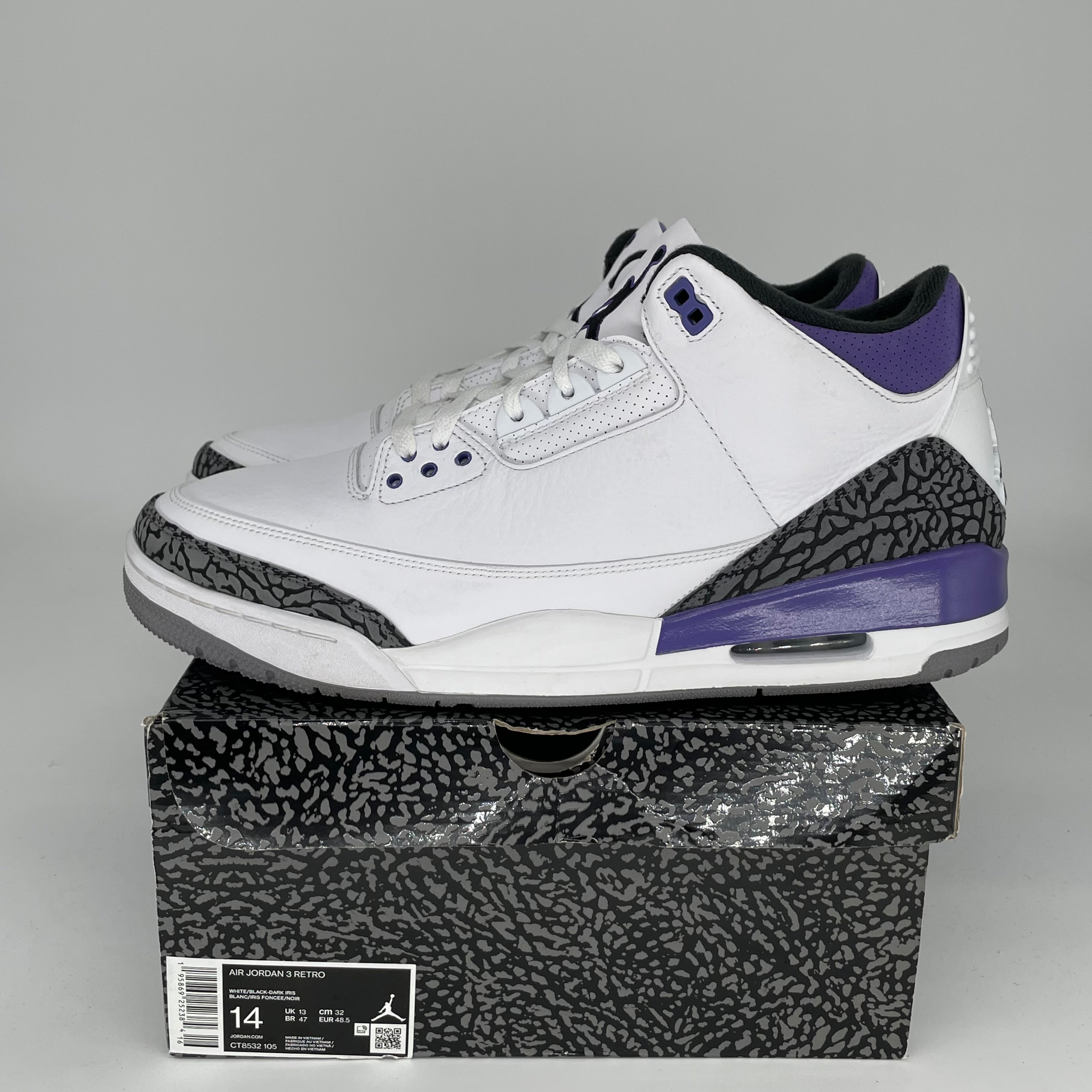 AIR JORDAN 3 DARK IRIS Men's Basketball Shoes - Size 14 (CT8532-105) - Retro Sneakers for Sports, Casual Wear & Street Style