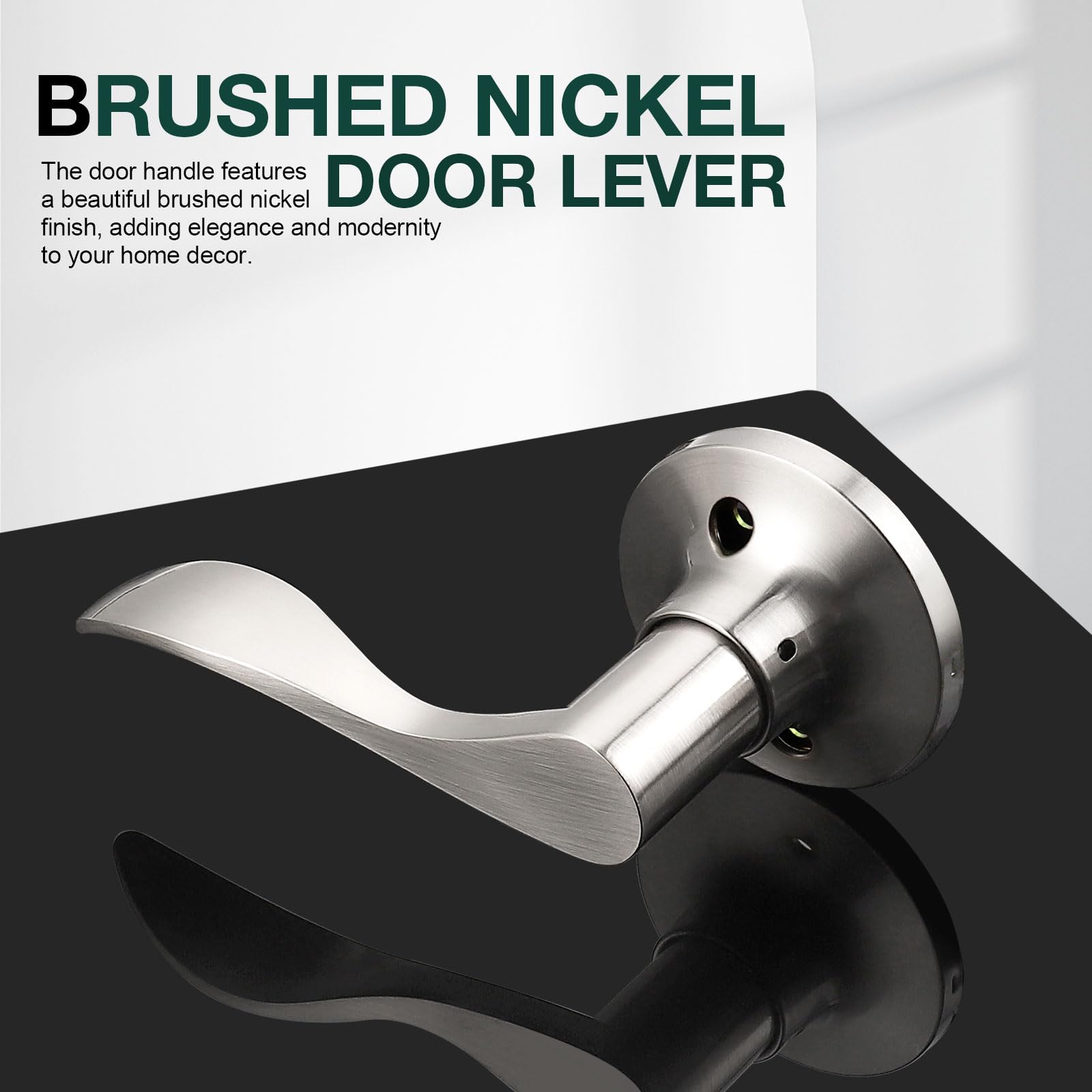 GobeKor 6 Pack Brushed Nickel Half Dummy Lever Door Handles - Left-Handed Non-Turning Interior Door Locks for Closet & French Doors - Perfect for Bedrooms, Bathrooms, and Home Office Spaces