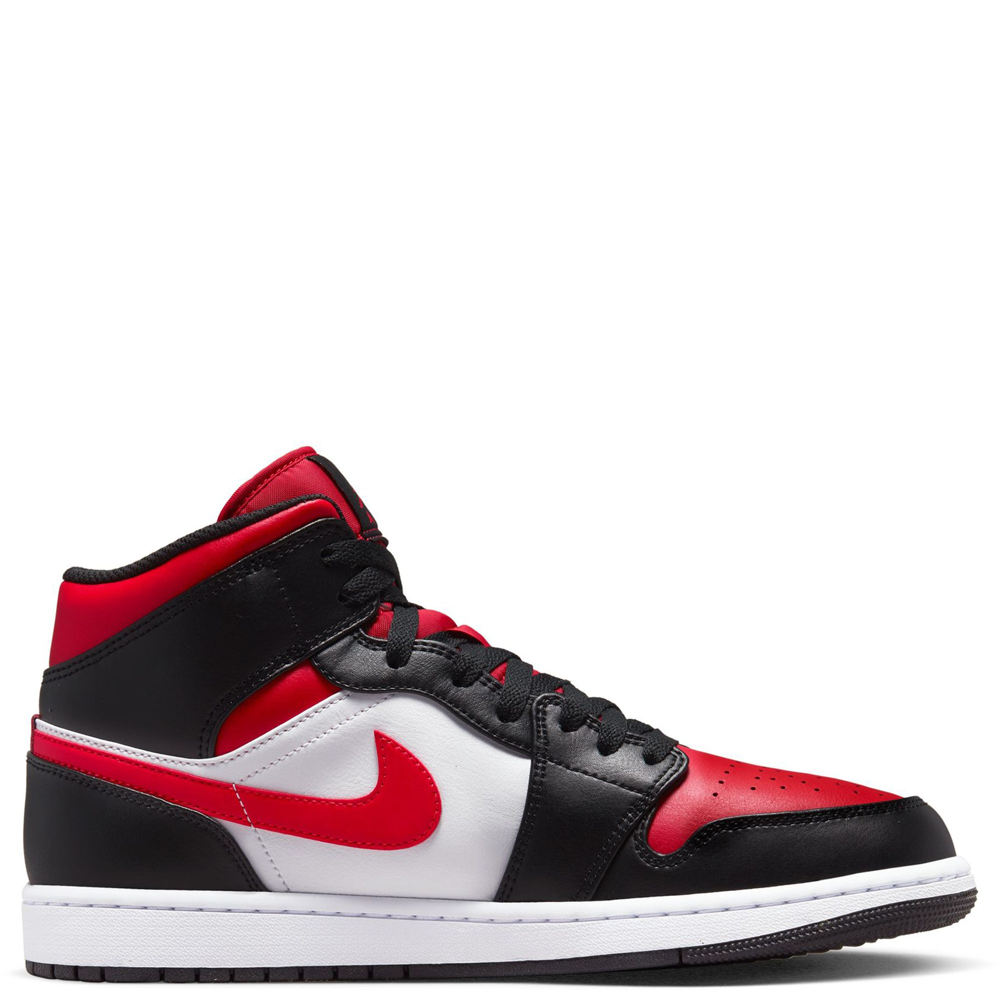 Nike Men's Air Jordan 1 Mid Basketball Shoes - Black/Fire Red/White - High-Top Sneakers for Casual Wear, Street Style & Court Performance