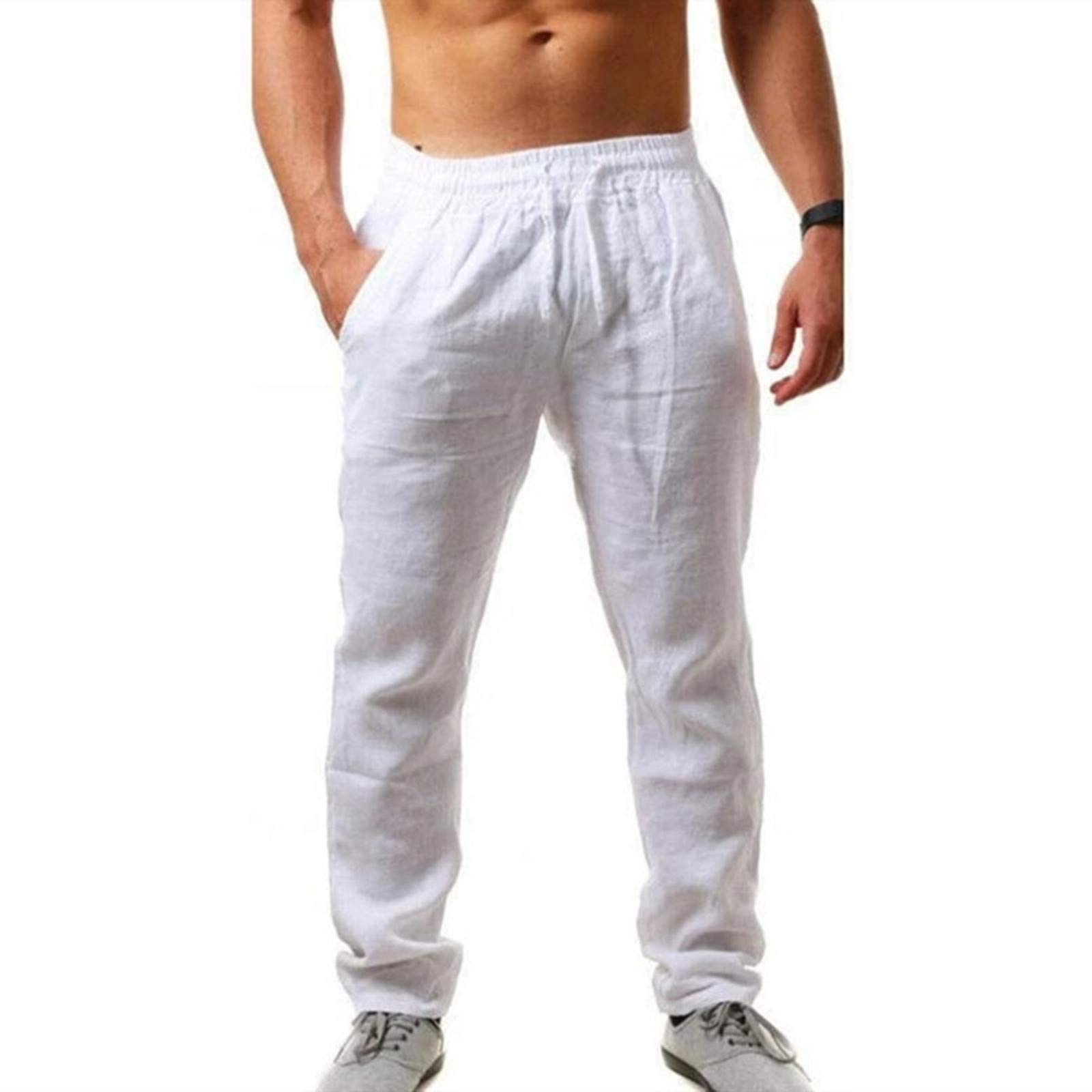**Men's & Women's Casual Cotton Linen Pants - Elastic Waist, Breathable & Loose Fit for Comfort - Perfect for Yoga, Running, Travel & Lounge Wear**