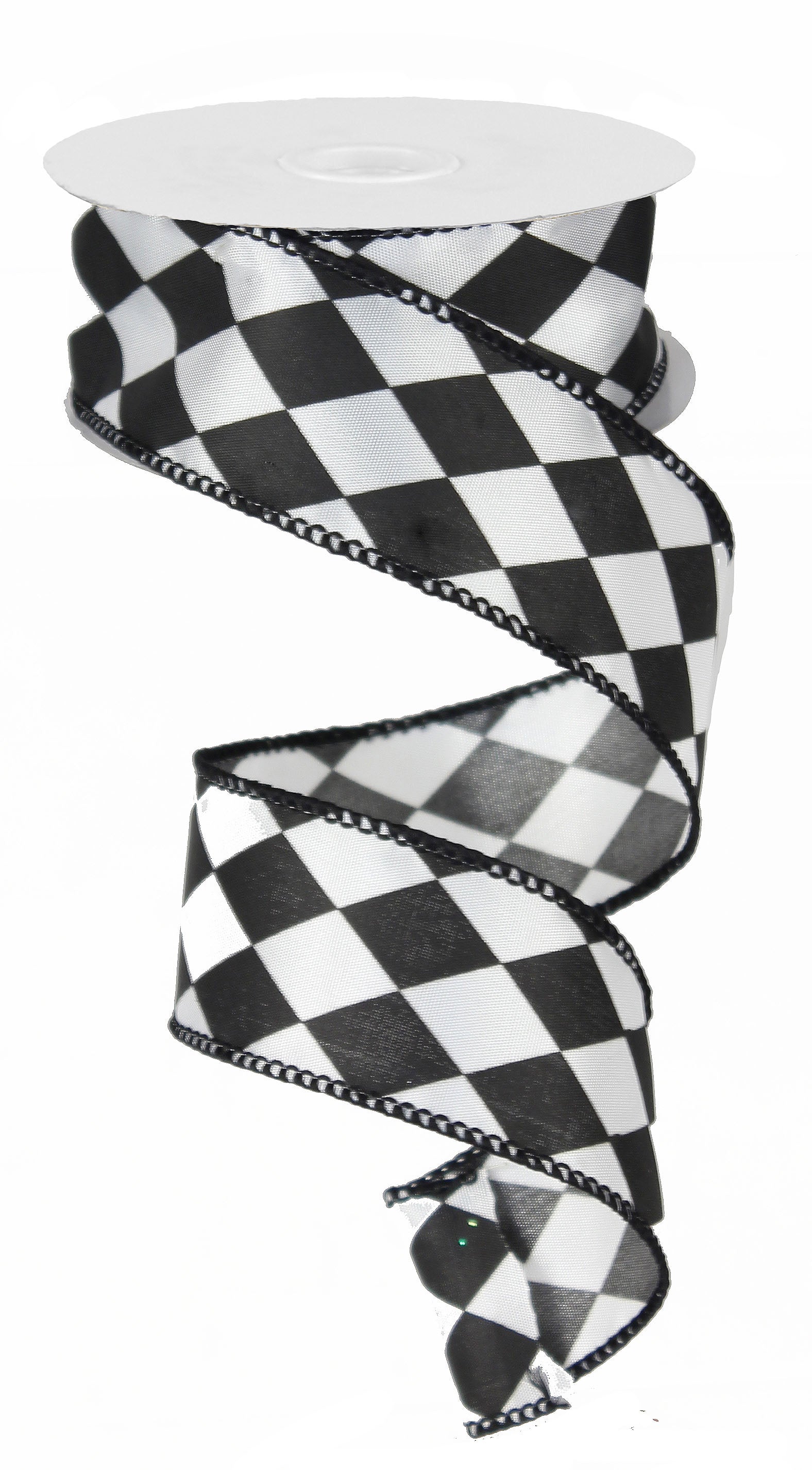 1.5 Inch Harlequin Print Ribbon - Black and White Checkered Design - 10 Yards Bulk Spool for Gift Wrapping, DIY Crafts, Hair Bows & Party Decorations