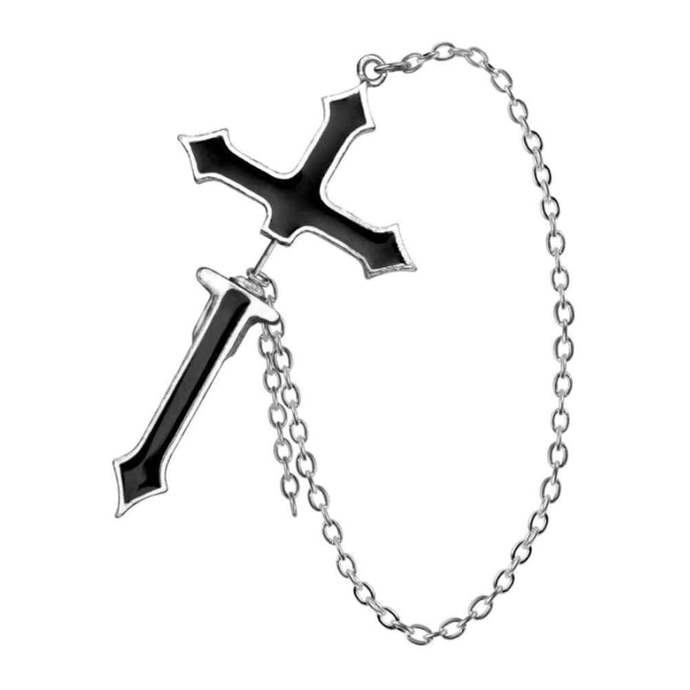 Alchemy Gothic Impalare Cross Chain Earrings - Black Gothic Jewelry for Women | Perfect for Halloween, Gothic Fashion & Alternative Style