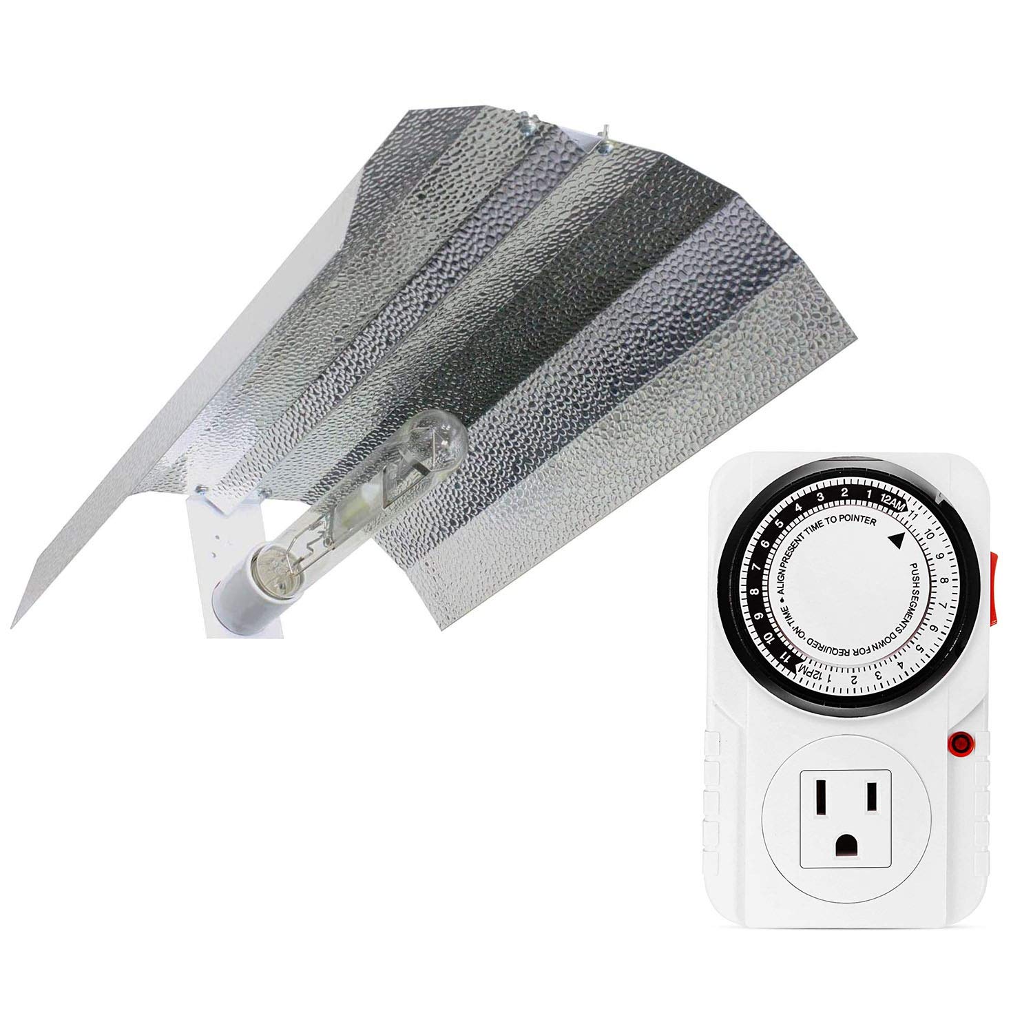 iPower 19 Inch White Gull Wing Reflector with 24-Hour Mechanical Timer - Indoor Grow Light for Hydroponics, Seed Starting & Houseplants - Perfect for Home Gardening & Greenhouse Use