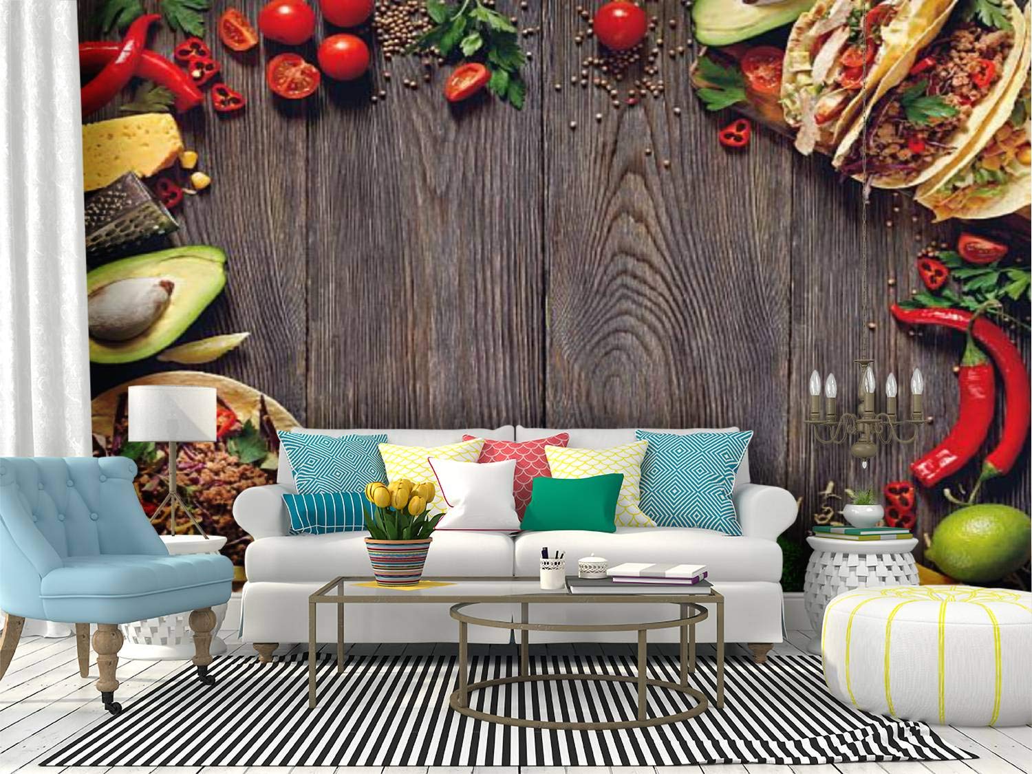 Mexican Street Food Peel and Stick Wallpaper - Self-Adhesive Removable Vinyl Wall Mural for Kitchen, Dining Room & Home Decor (Large Roll, Easy Installation)