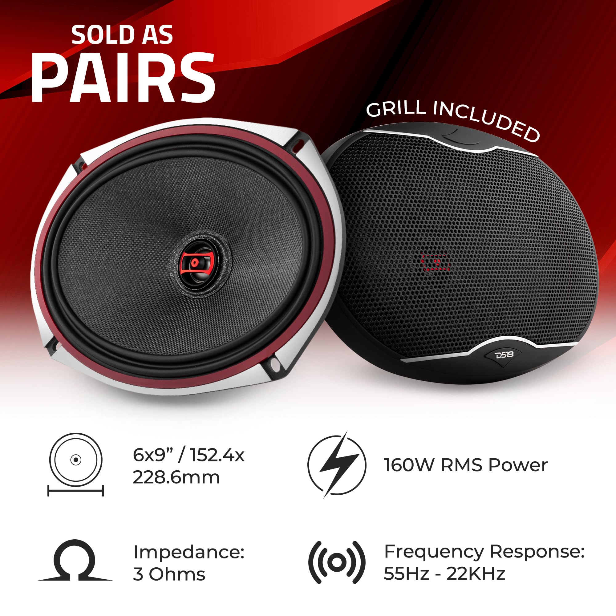 DS18 EXL-SQ6.9 6x9 Inch 2-Way Coaxial Car Speakers - 560W Peak Power, High Sound Quality with Glass Fiber Cones & Superior Bass Response - Sleek Compact Design - Perfect for Car Audio Upgrades & Enhanced Music Experience (Set of 2)