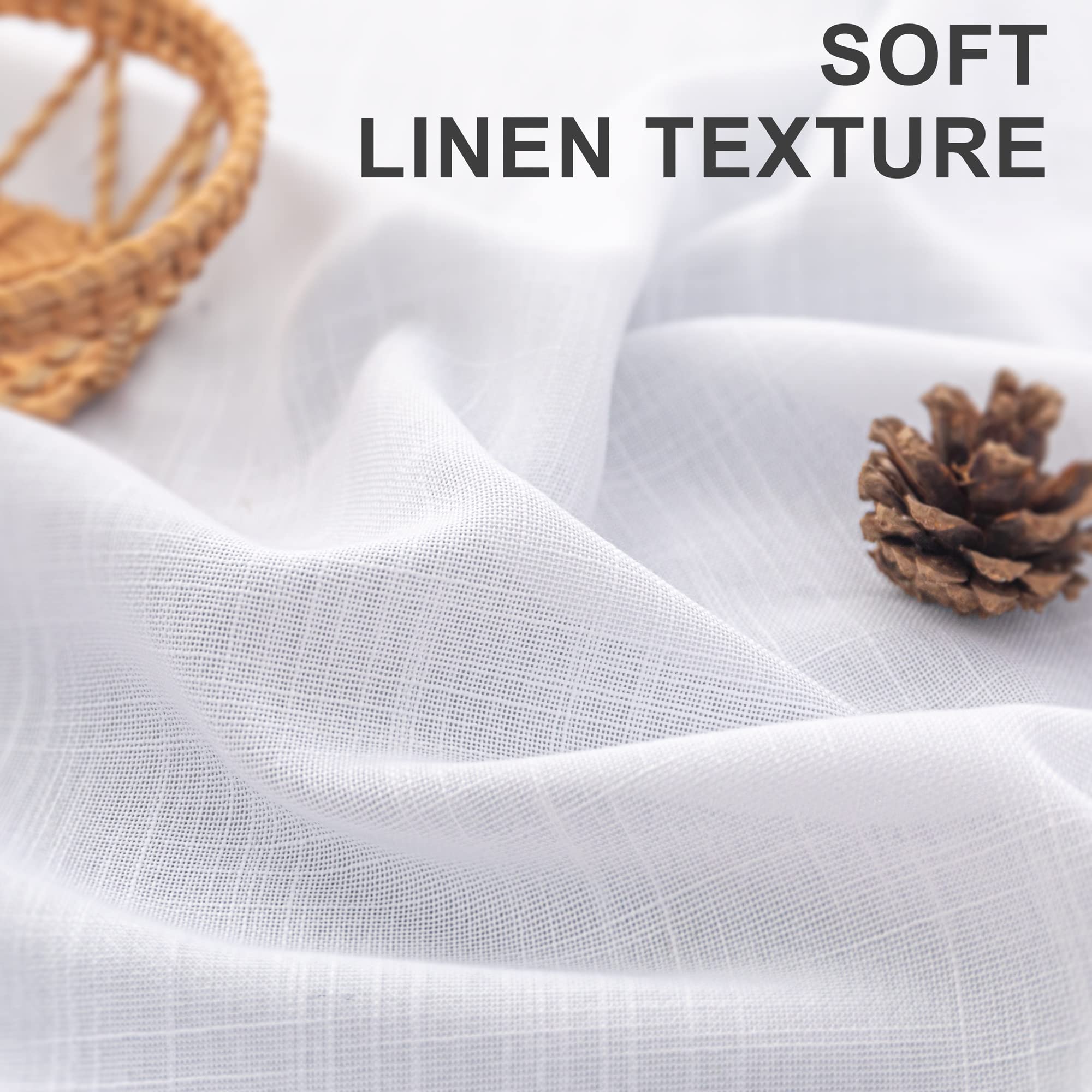 DANCURTON White Semi-Sheer Linen Cafe Curtains - 30 Inch Length, 2 Panels Set with Back Tab Pocket - Perfect for Kitchen Window Over Sink, Small Bathroom, Bedroom & Living Room - Elegant Window Treatment for Casual Dining Areas & Cozy Home Decor