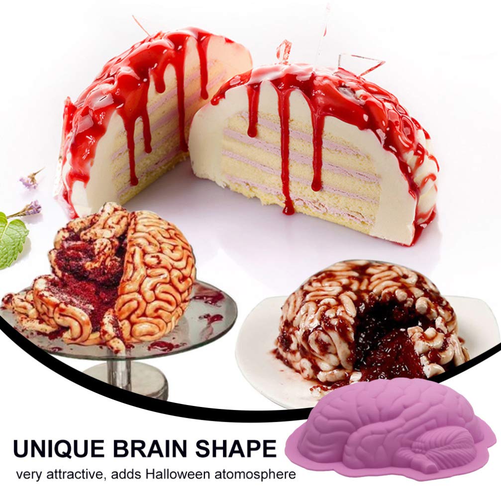DOITOOL 2PCS Halloween Brain Silicone Molds for Baking - Reusable Cake, Chocolate, Candy & Pudding Molds (8.65x6.48x2.36 Inch) - Perfect for Halloween Parties, Themed Desserts, and Spooky Treats
