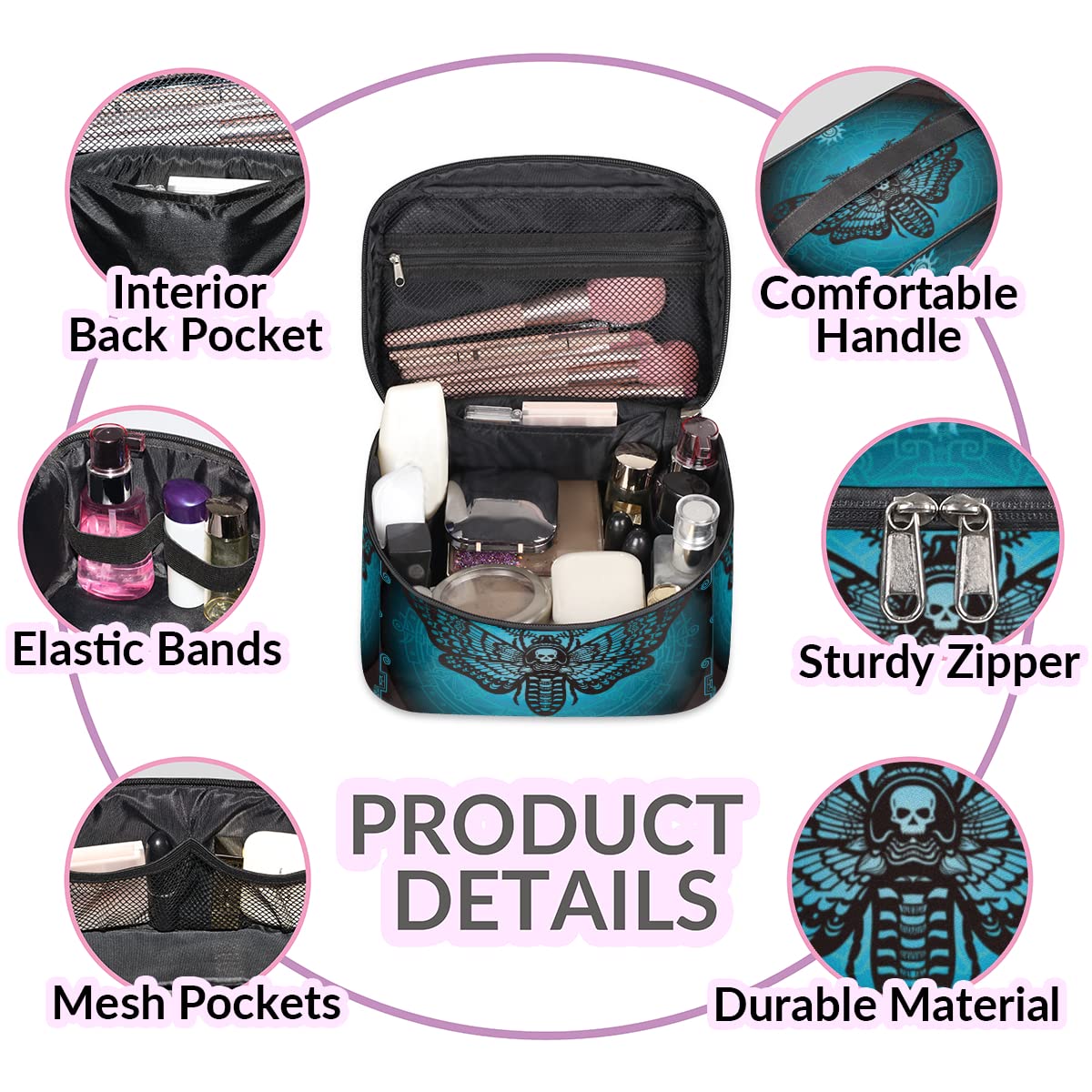 Gothic Butterfly Makeup Bag - Waterproof Travel Cosmetic Organizer for Women & Girls - Perfect for Travel & Daily Use