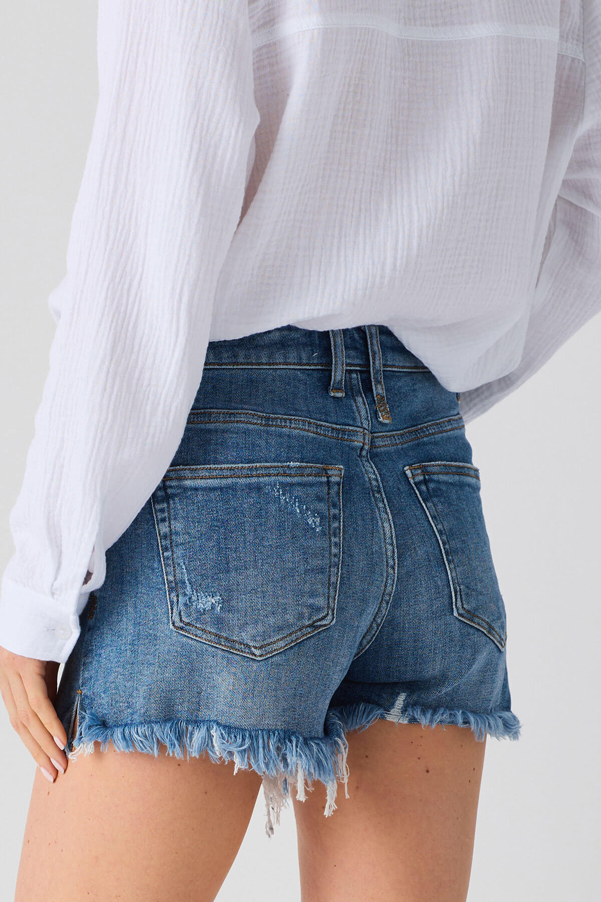 Stylish Risen Denim Shorts for Women - High Waisted Stretch Comfort - Perfect for Summer Outfits, Beach Vacations & Casual Wear