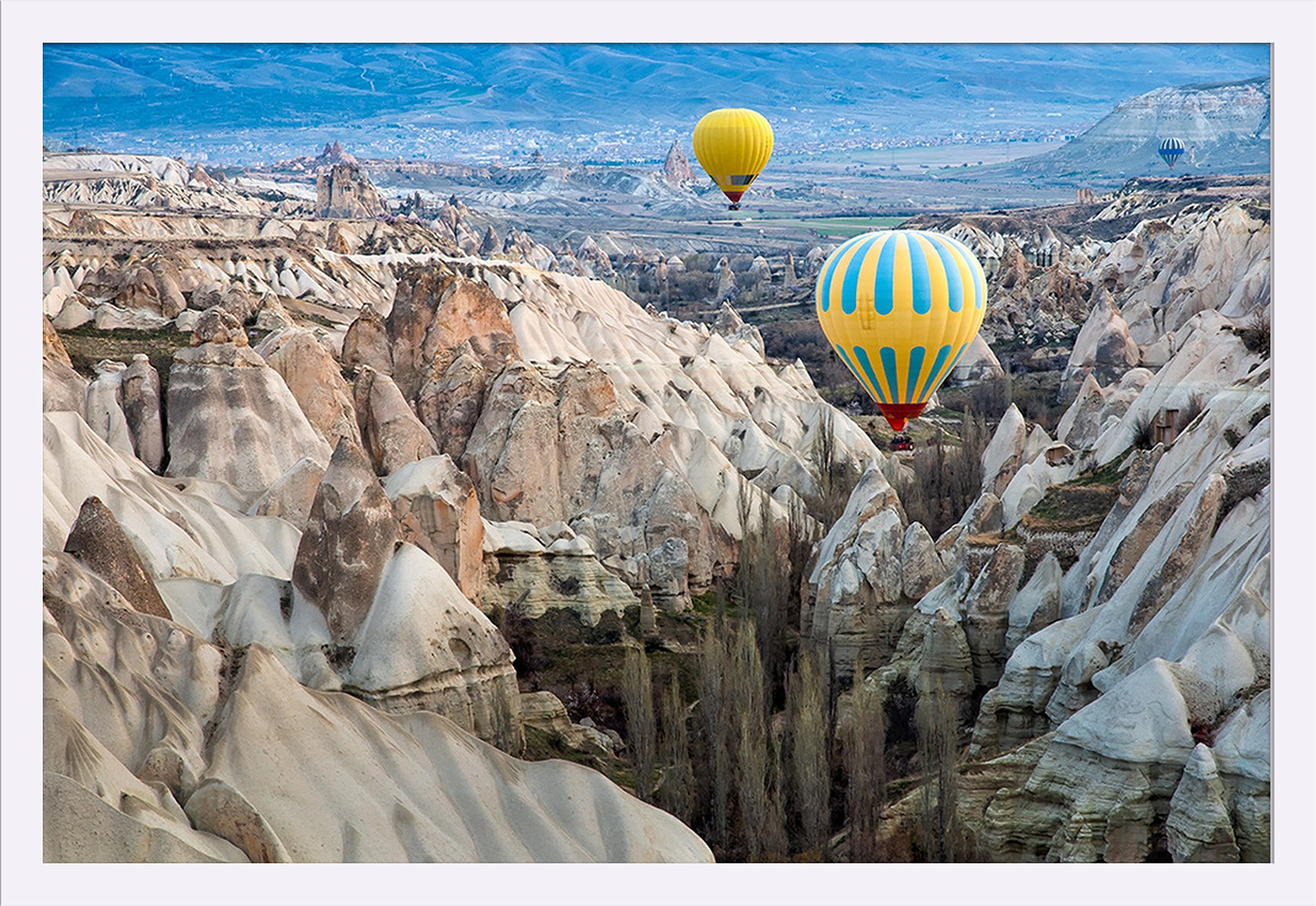 Premium 36x24 Giclee Art Print of Cappadocia Hot Air Balloons in Turkey - Gallery Framed White Wood Wall Decor for Living Room, Bedroom & Office