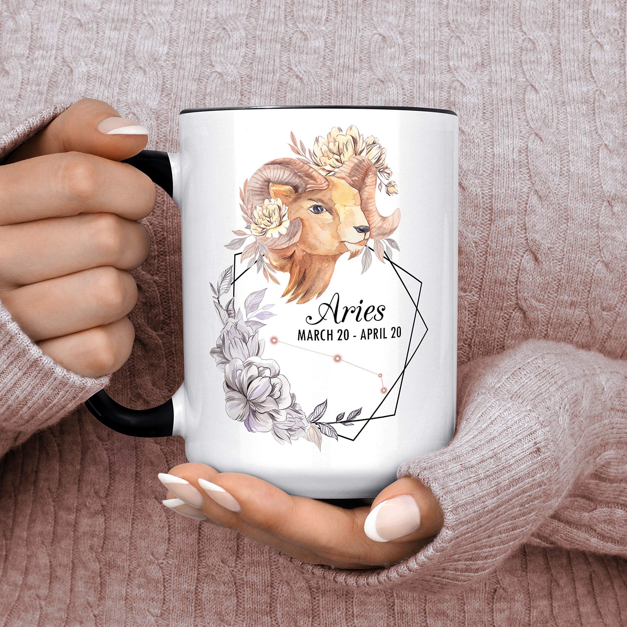 Aries Zodiac Sign Coffee Mug - Beautiful Watercolor Goat Horoscope Ceramic Cup | Microwave & Dishwasher Safe | March April Birthday Gift for Women Men | Perfect for Home Office Tea Coffee Drinking