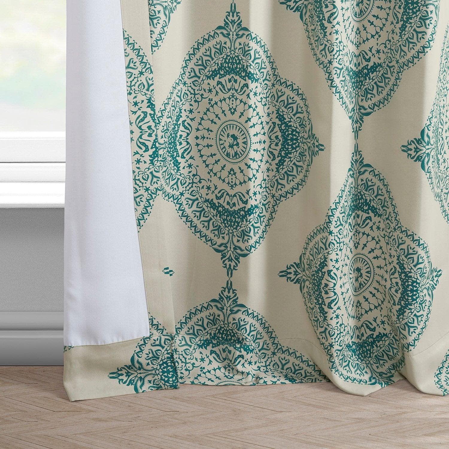 Henna Teal Emblem Blackout Curtains for Bedroom - Thermal Insulated Window Drapes for Living Room, Nursery & Home Decor